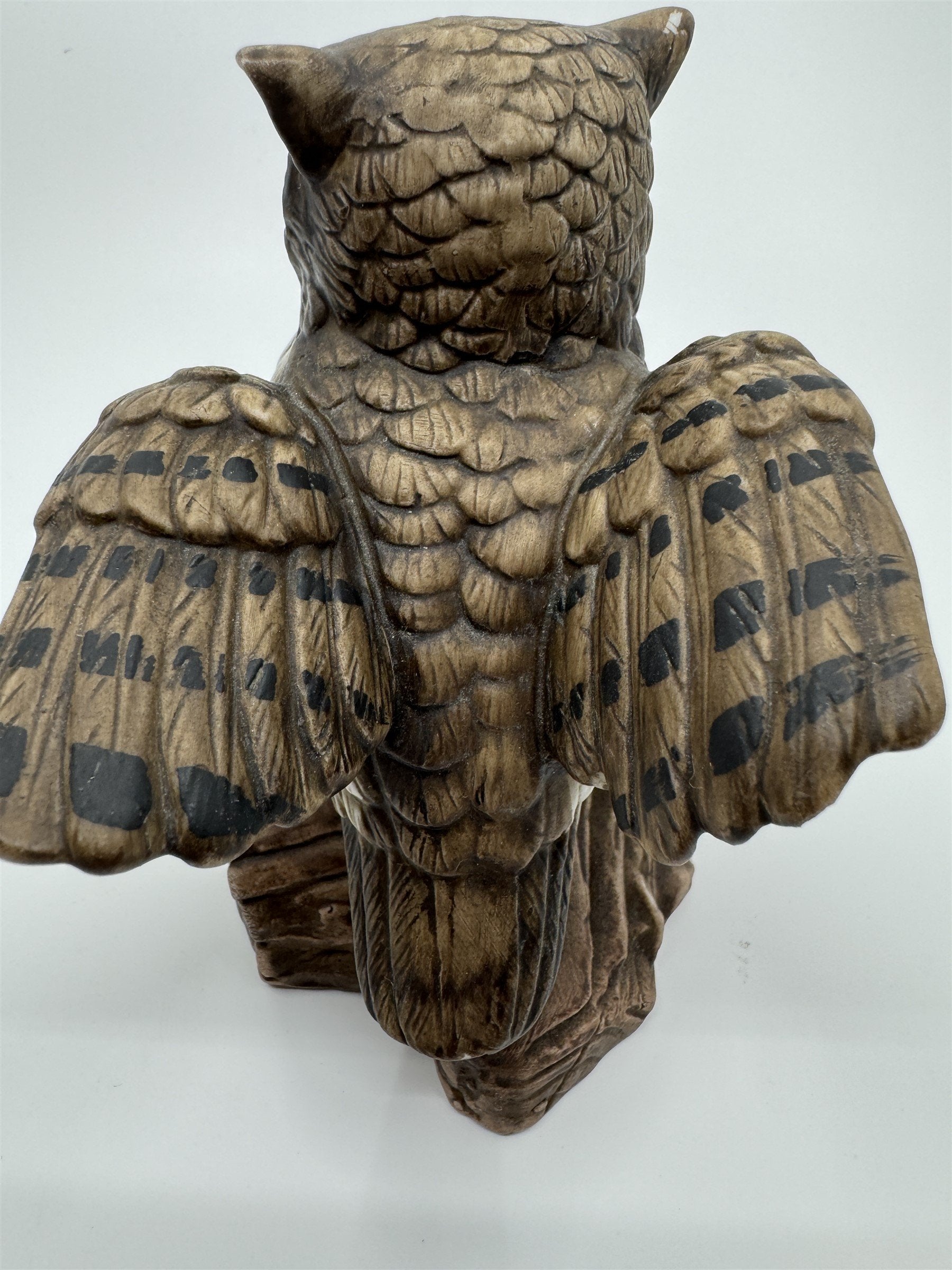 2 Vintage Owl Figurines Homco 1114 on Log Porcelain Ceramic Retro Shelf Sitter