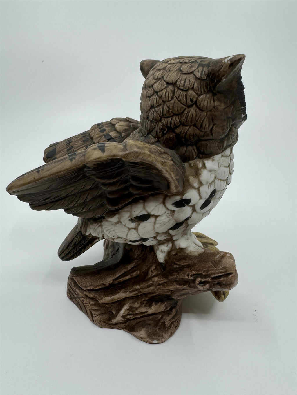 2 Vintage Owl Figurines Homco 1114 on Log Porcelain Ceramic Retro Shelf Sitter