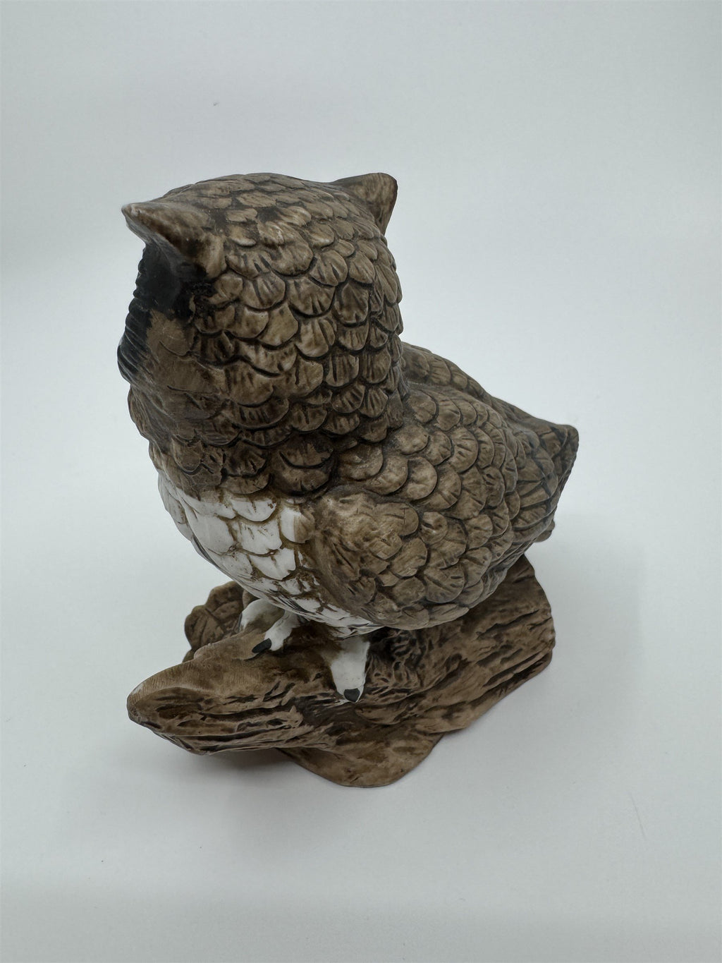 2 Vintage Owl Figurines Homco 1114 on Log Porcelain Ceramic Retro Shelf Sitter