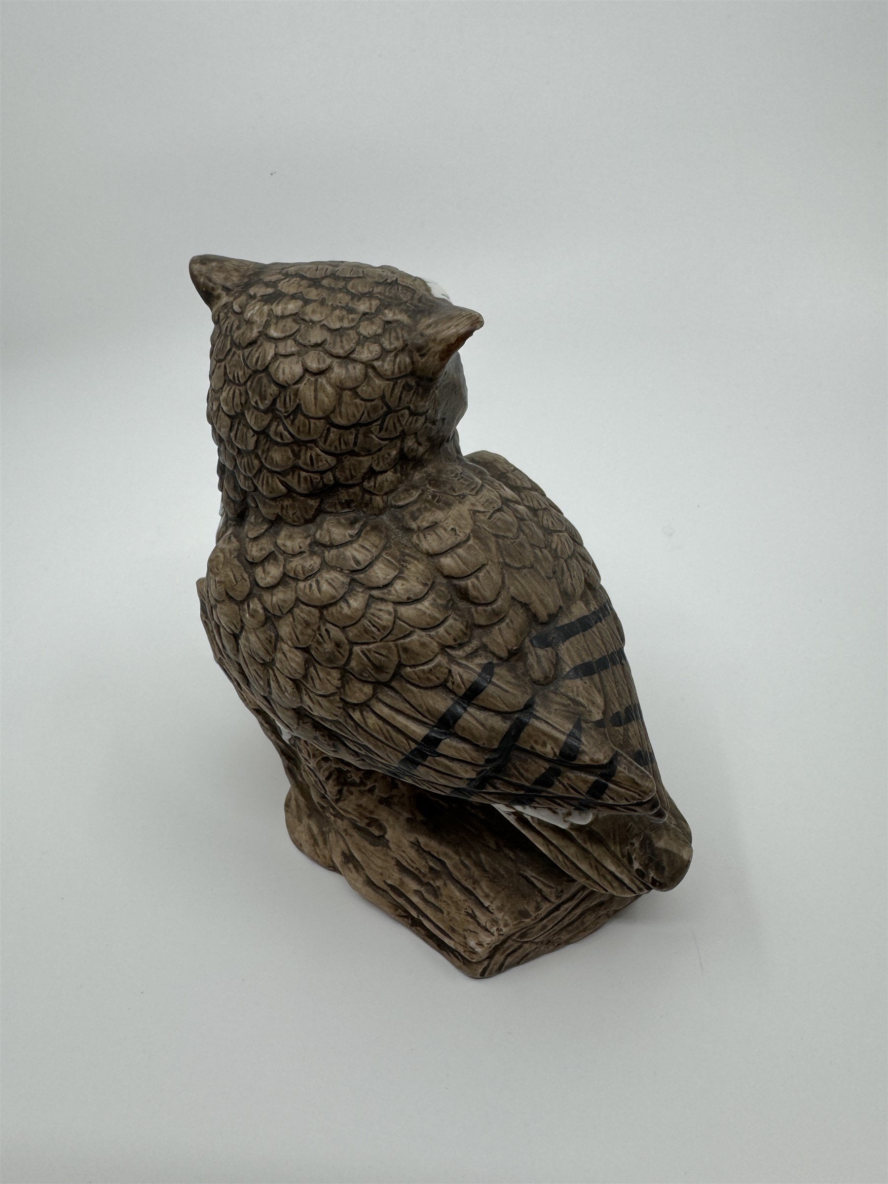 2 Vintage Owl Figurines Homco 1114 on Log Porcelain Ceramic Retro Shelf Sitter