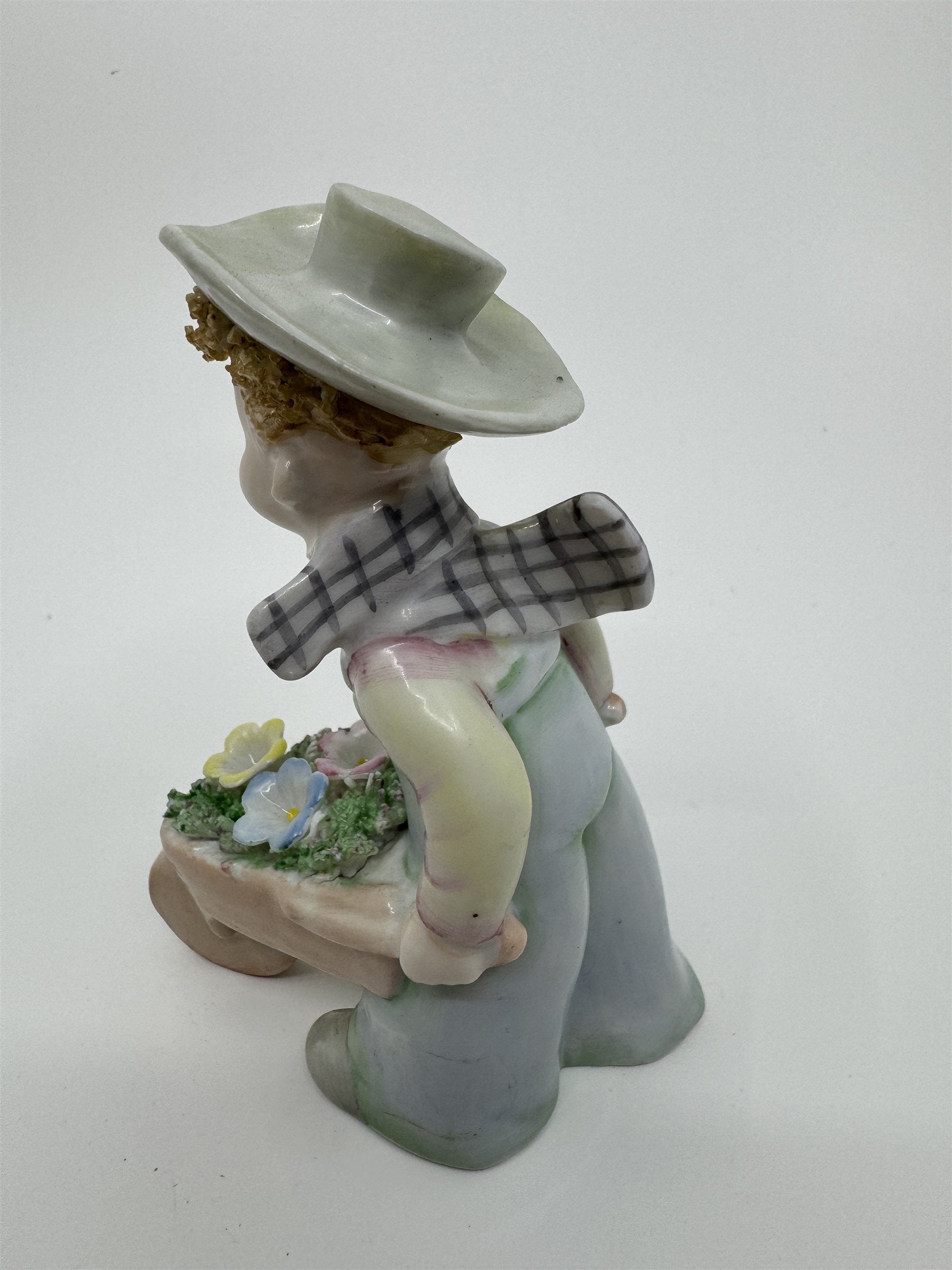 Vintage Lefton #977 Easter Flowers Gardening Boy Wheelbarrow Hand Painted JAPAN
