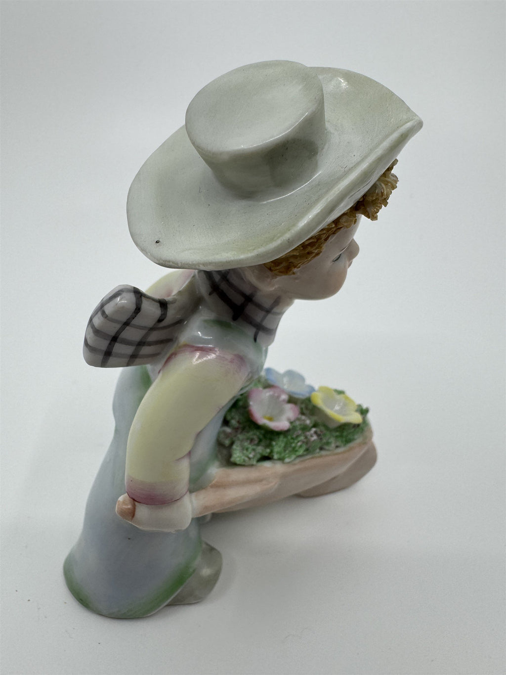 Vintage Lefton #977 Easter Flowers Gardening Boy Wheelbarrow Hand Painted JAPAN