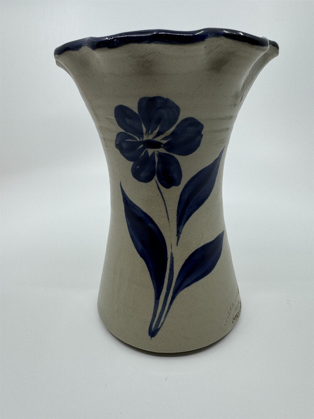 Williamsburg 1994 Pottery Glazed Flower Vase Blue Pattern 6.5" Tall