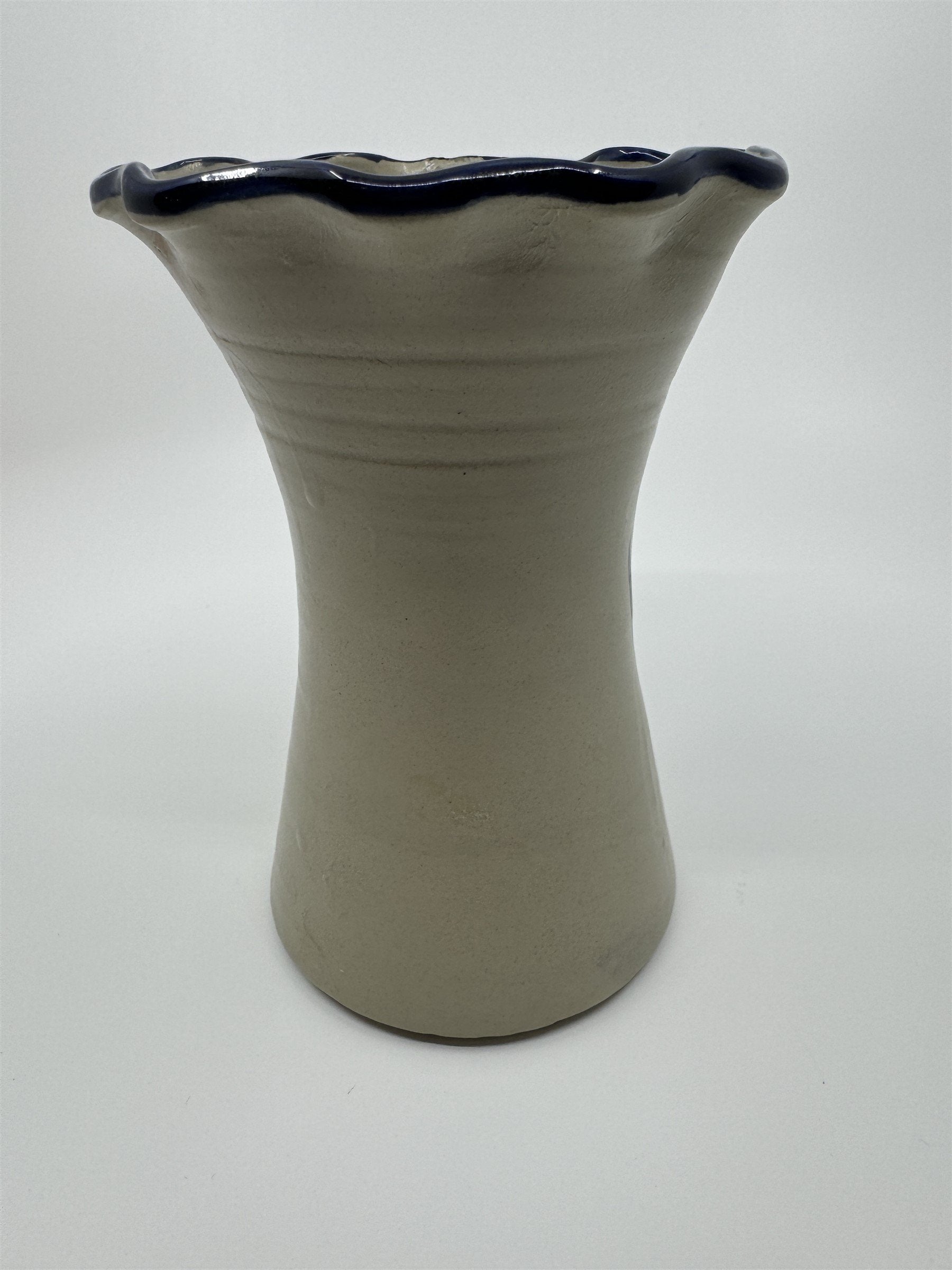 Williamsburg 1994 Pottery Glazed Flower Vase Blue Pattern 6.5" Tall