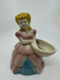Vintage Ceramic Shawnee Pottery Lady in Pink/Blue Dress Planter Flowers Figurine