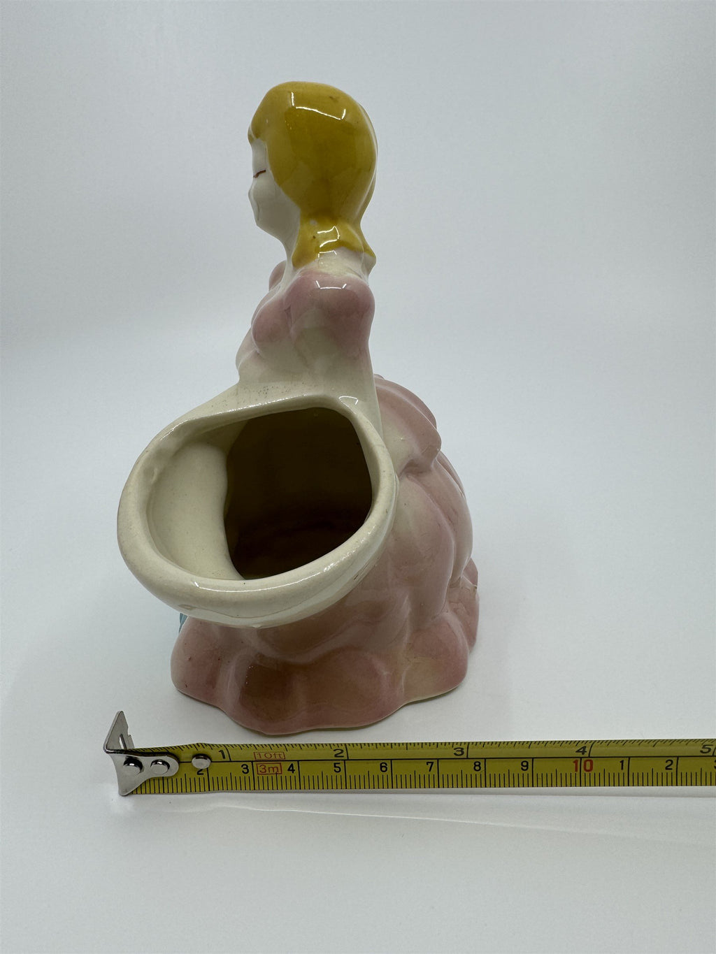 Vintage Ceramic Shawnee Pottery Lady in Pink/Blue Dress Planter Flowers Figurine