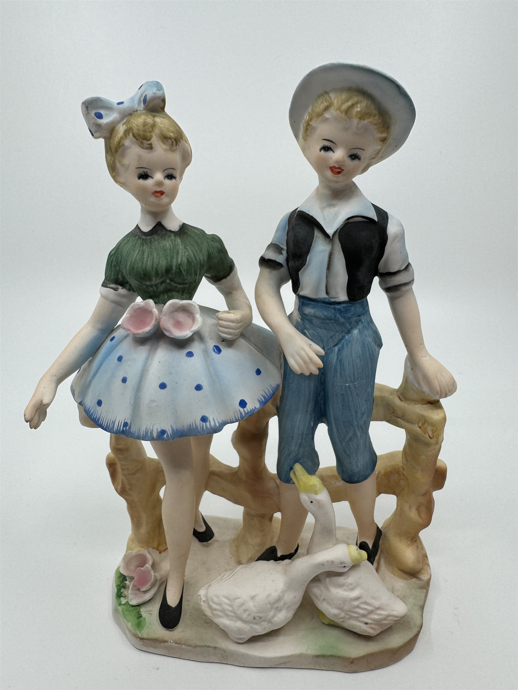Walls Japan Figurine Boy and Girl /w Geese/Goose Figurine Easter Gift Vintage