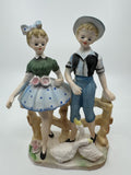 Walls Japan Figurine Boy and Girl /w Geese/Goose Figurine Easter Gift Vintage