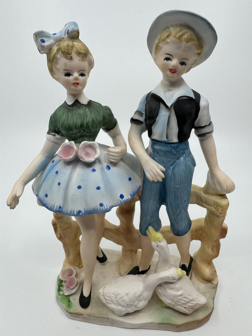 Walls Japan Figurine Boy and Girl /w Geese/Goose Figurine Easter Gift Vintage