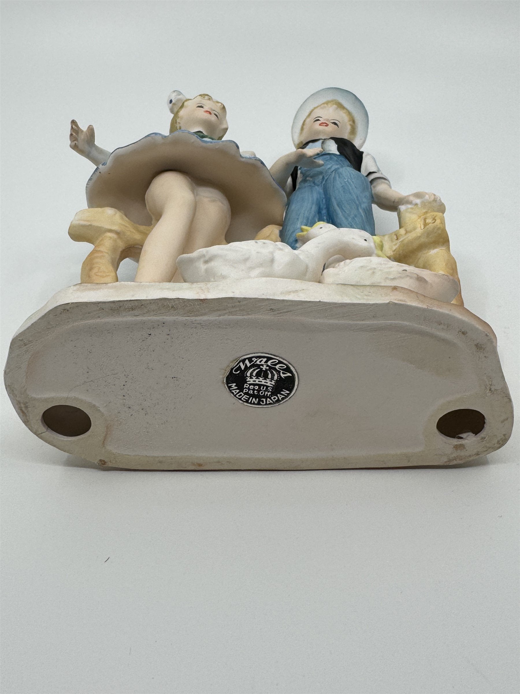 Walls Japan Figurine Boy and Girl /w Geese/Goose Figurine Easter Gift Vintage
