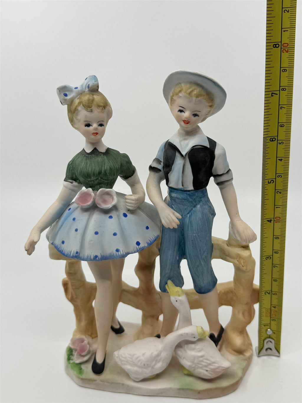 Walls Japan Figurine Boy and Girl /w Geese/Goose Figurine Easter Gift Vintage