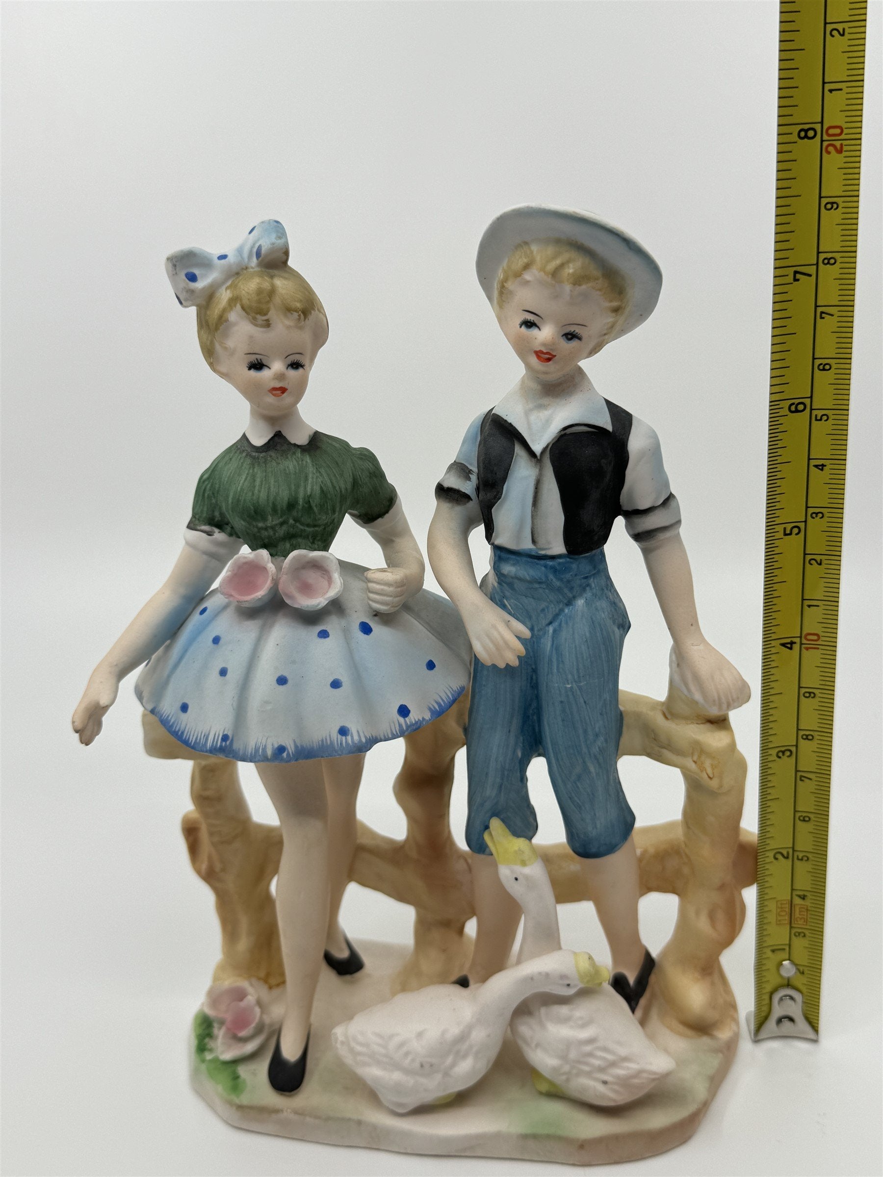 Walls Japan Figurine Boy and Girl /w Geese/Goose Figurine Easter Gift Vintage