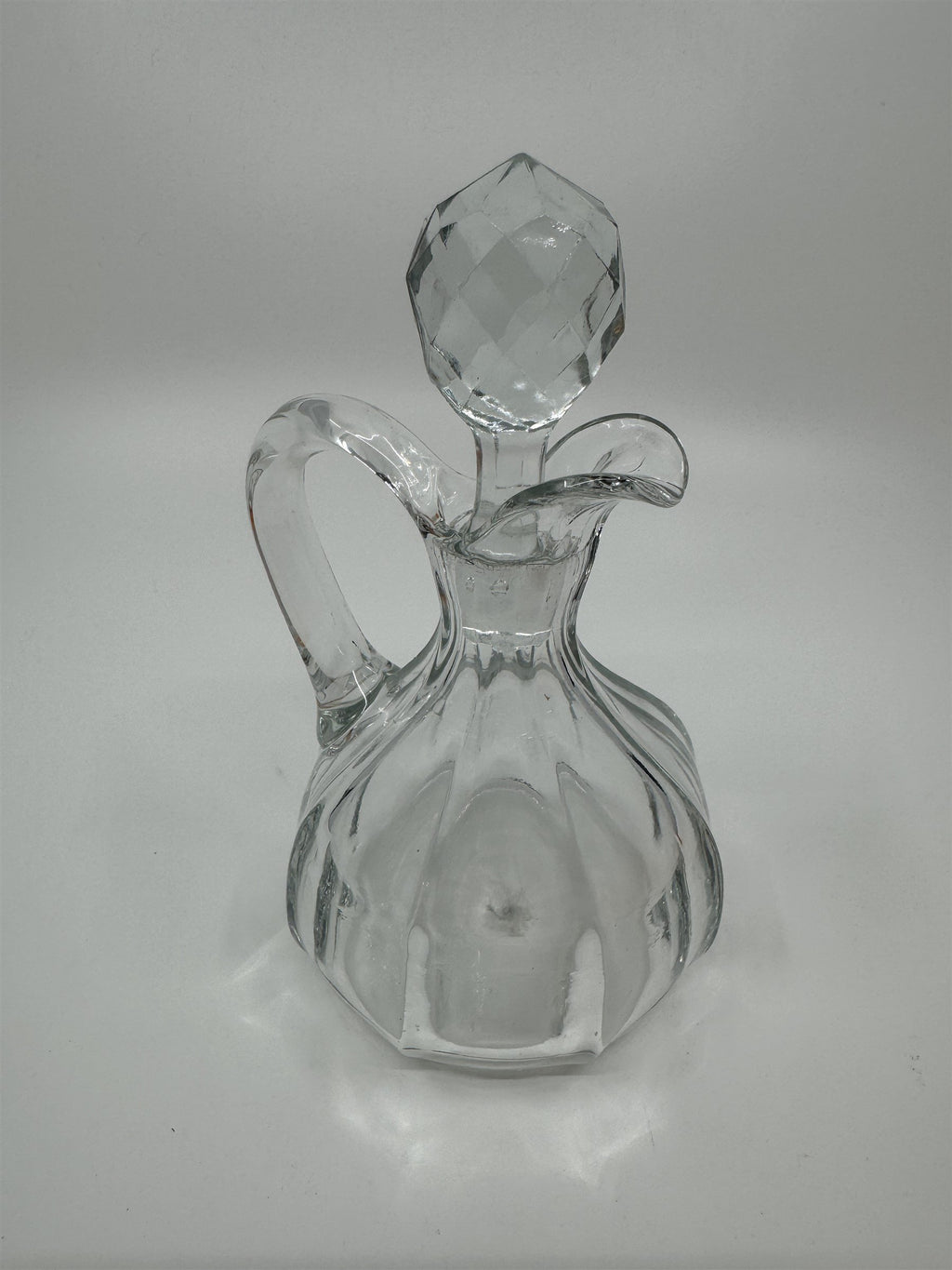 Vintage Small Glass or Crystal Olive Oil or Vinegar Cruet /w Glass Stopper 5"