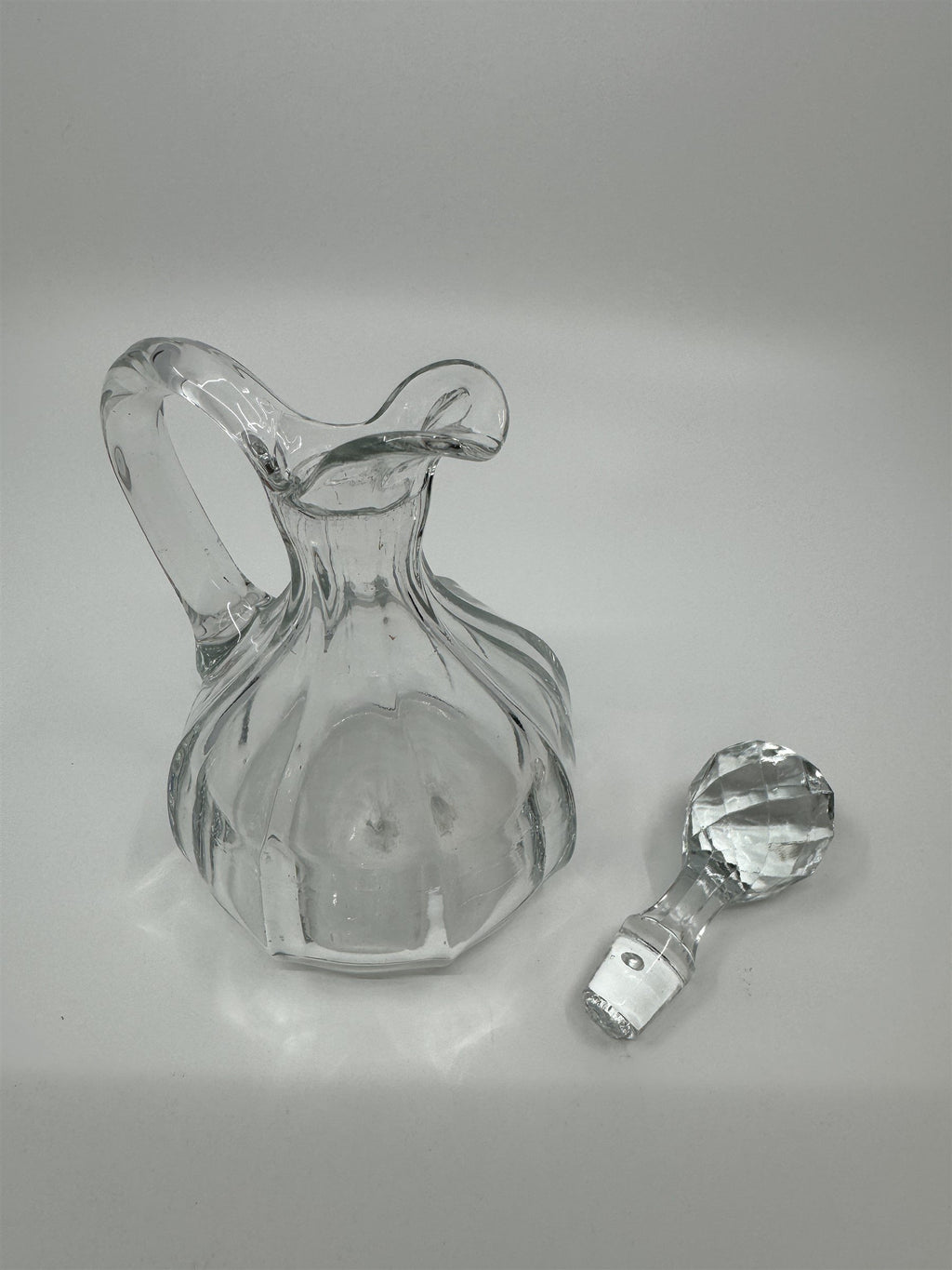 Vintage Small Glass or Crystal Olive Oil or Vinegar Cruet /w Glass Stopper 5"