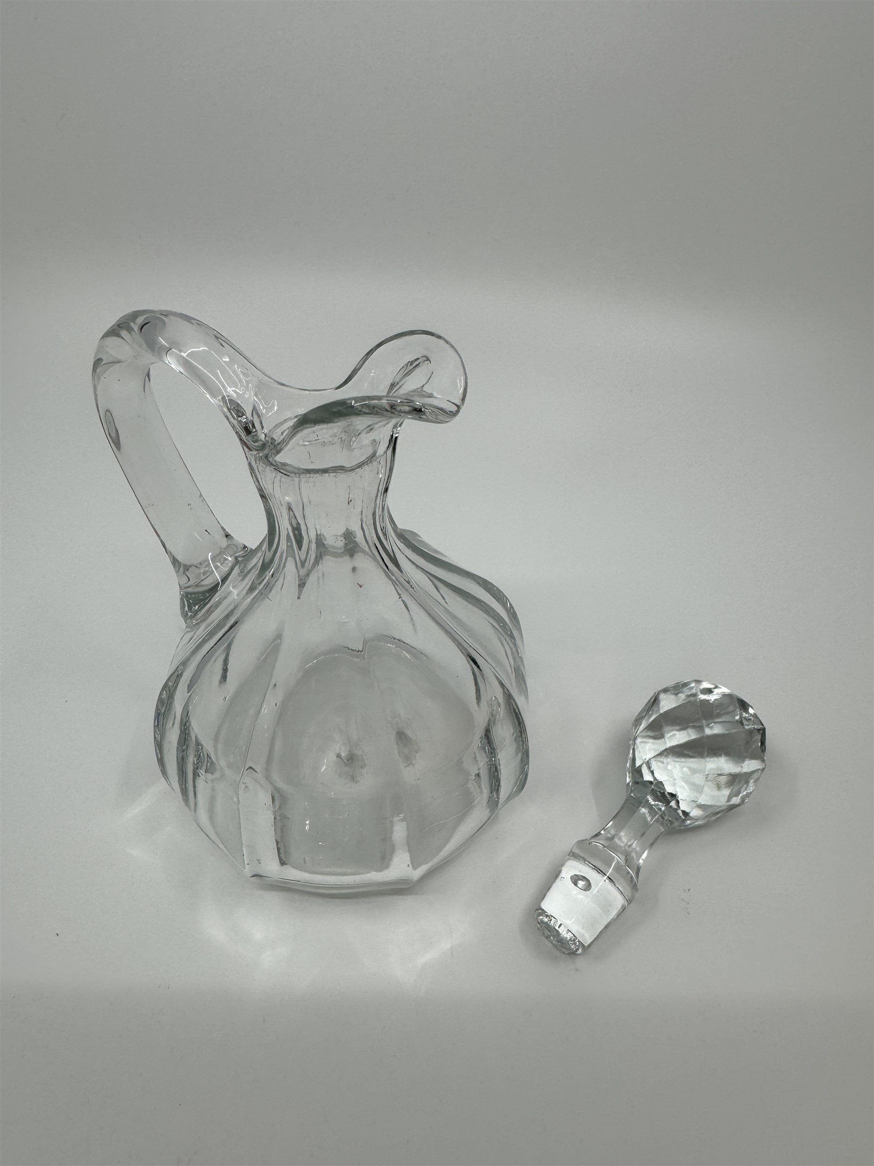 Vintage Small Glass or Crystal Olive Oil or Vinegar Cruet /w Glass Stopper 5"