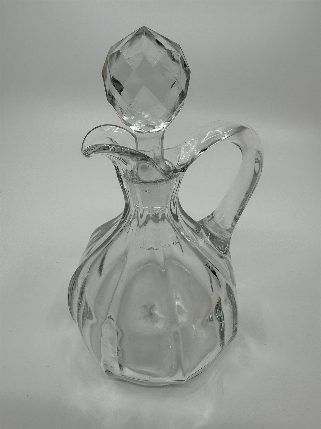 Vintage Small Glass or Crystal Olive Oil or Vinegar Cruet /w Glass Stopper 5"