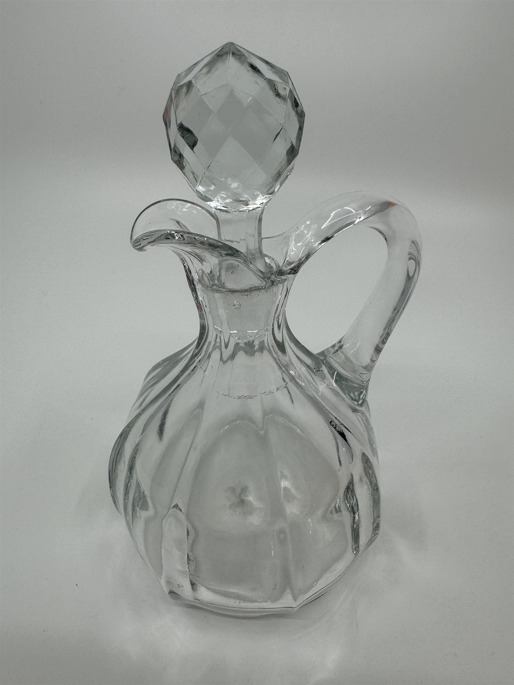 Vintage Small Glass or Crystal Olive Oil or Vinegar Cruet /w Glass Stopper 5"