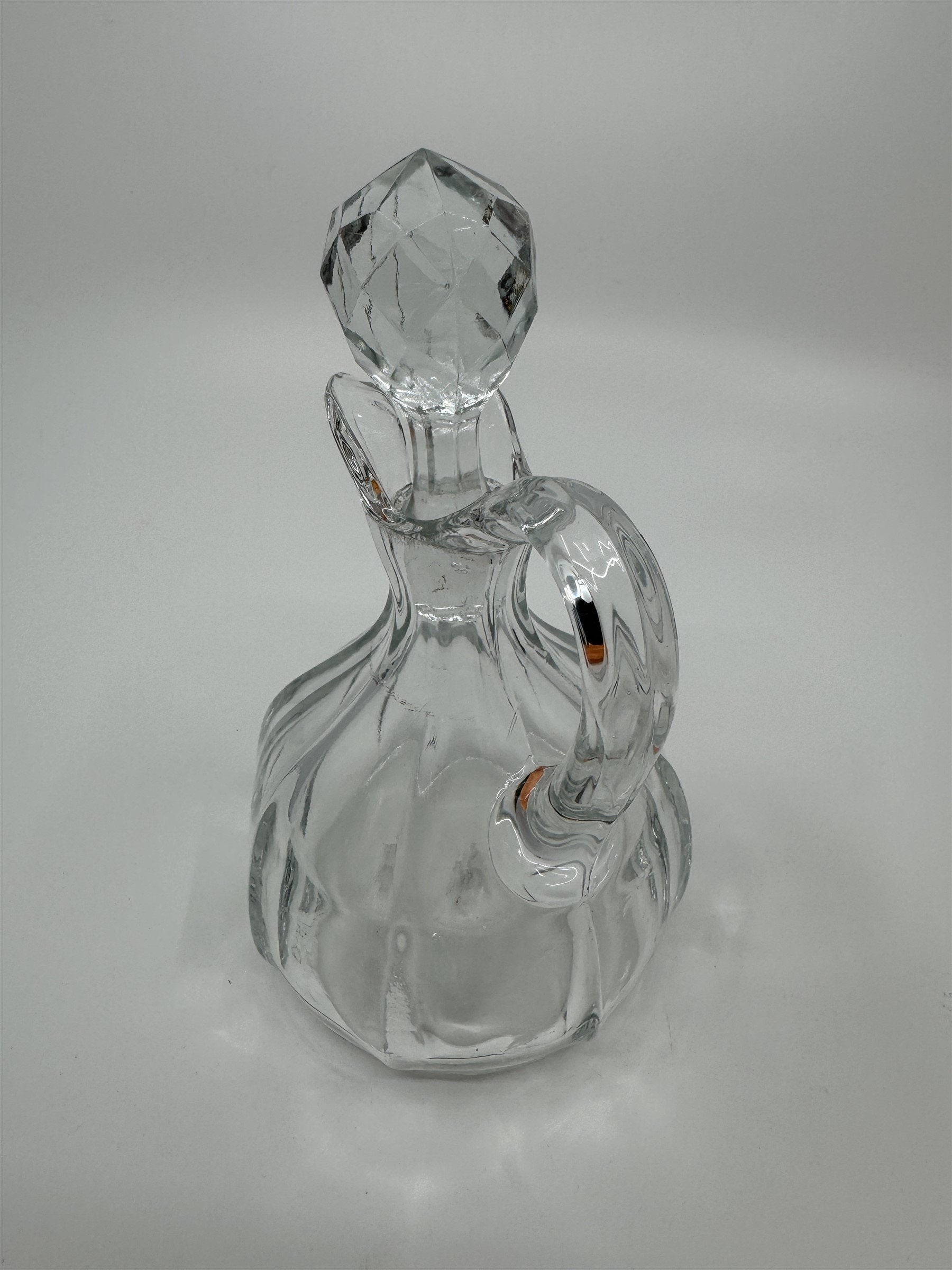 Vintage Small Glass or Crystal Olive Oil or Vinegar Cruet /w Glass Stopper 5"