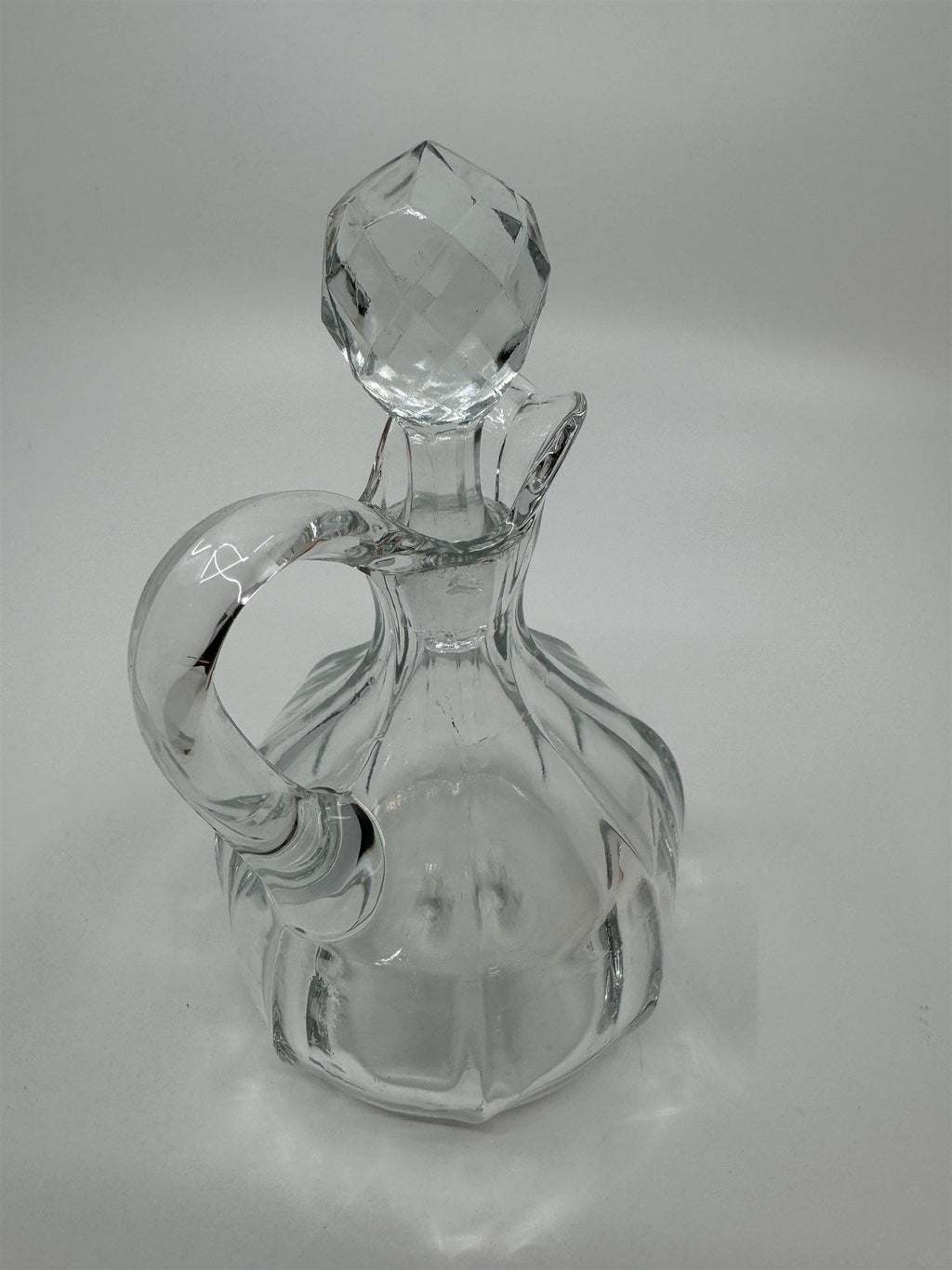 Vintage Small Glass or Crystal Olive Oil or Vinegar Cruet /w Glass Stopper 5"