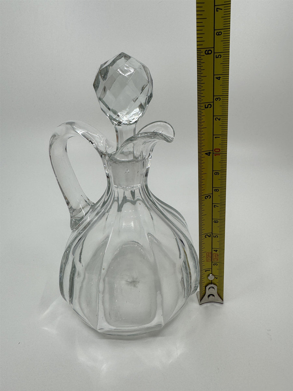 Vintage Small Glass or Crystal Olive Oil or Vinegar Cruet /w Glass Stopper 5"