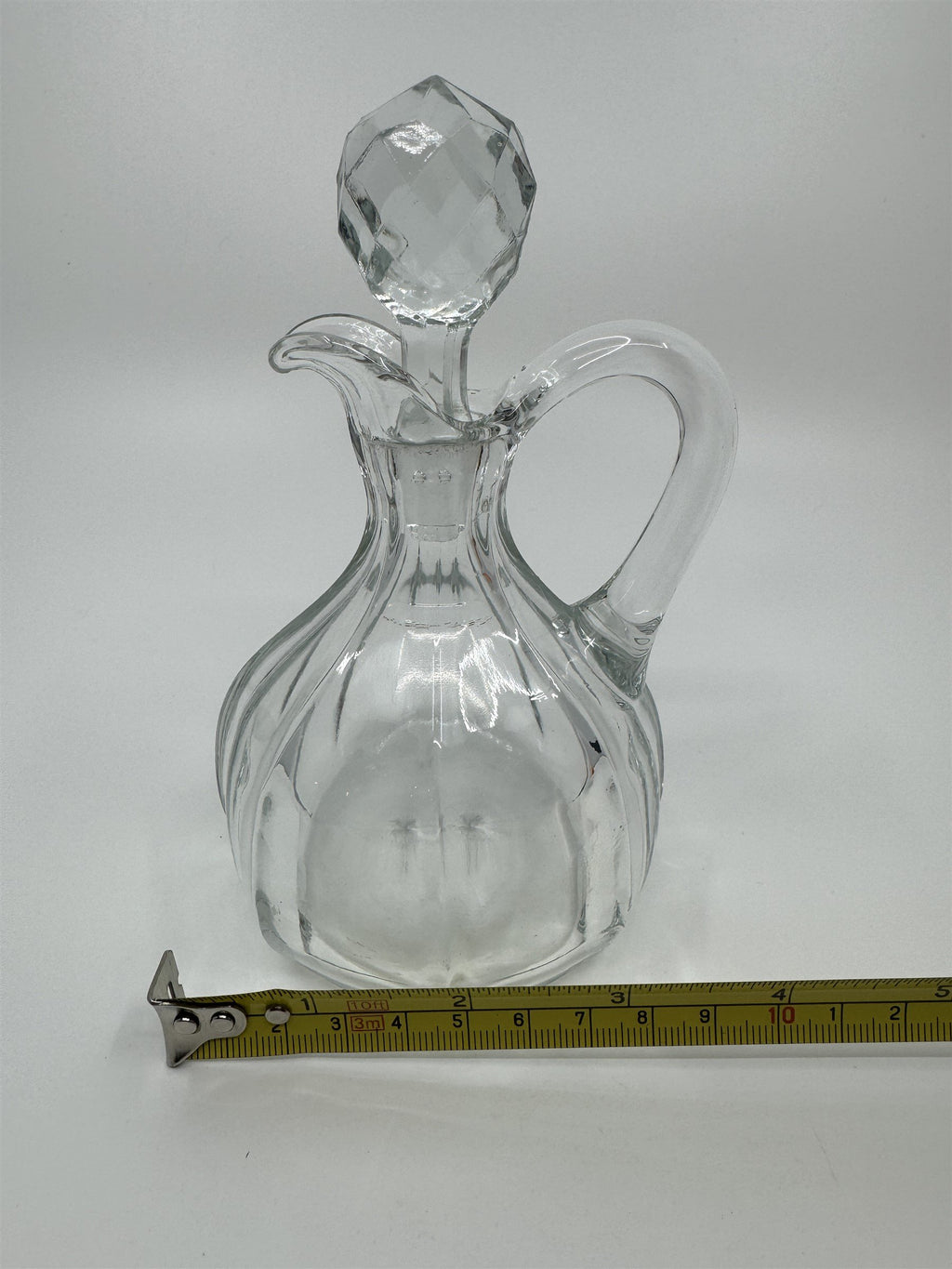 Vintage Small Glass or Crystal Olive Oil or Vinegar Cruet /w Glass Stopper 5"