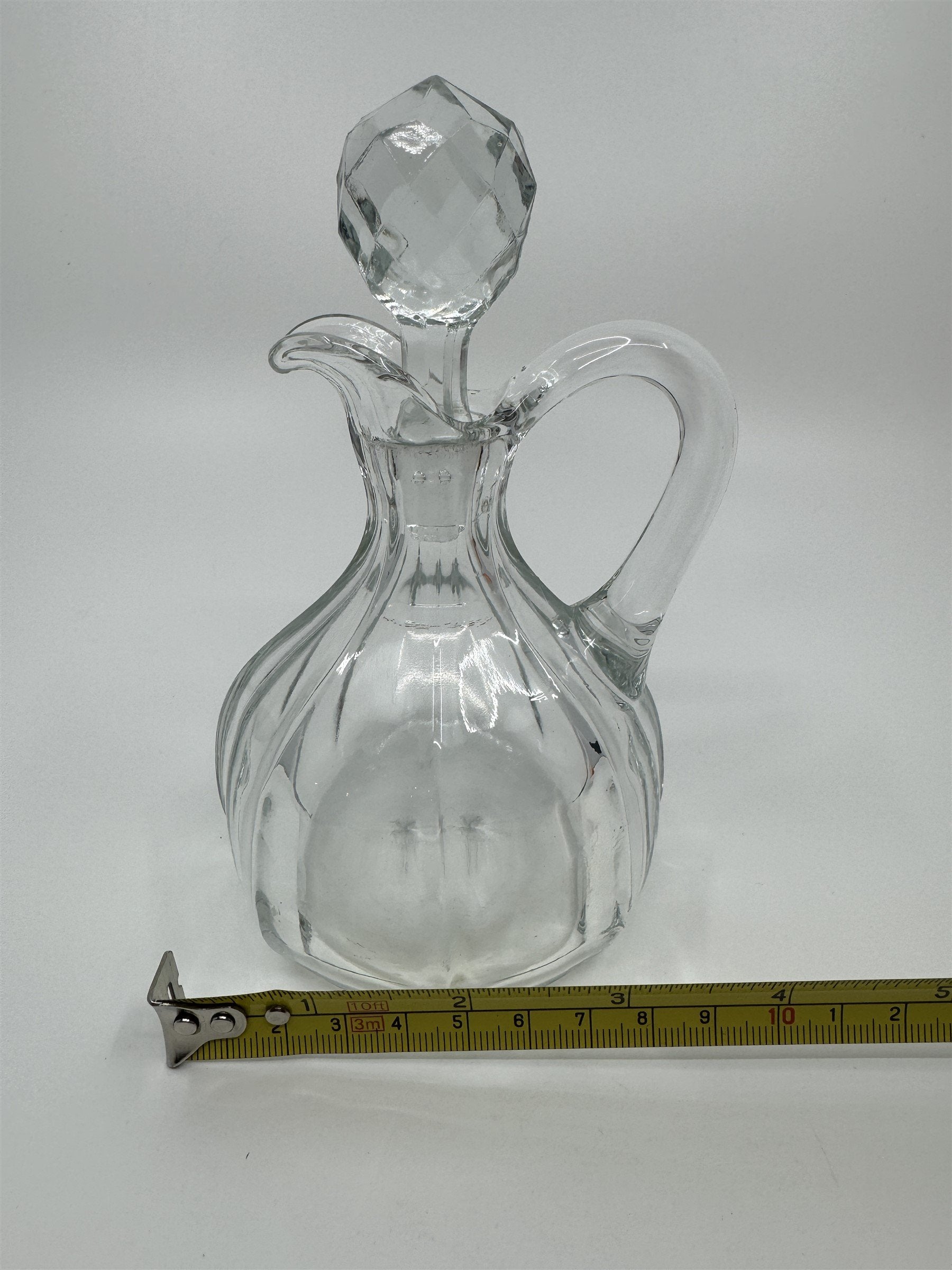 Vintage Small Glass or Crystal Olive Oil or Vinegar Cruet /w Glass Stopper 5"