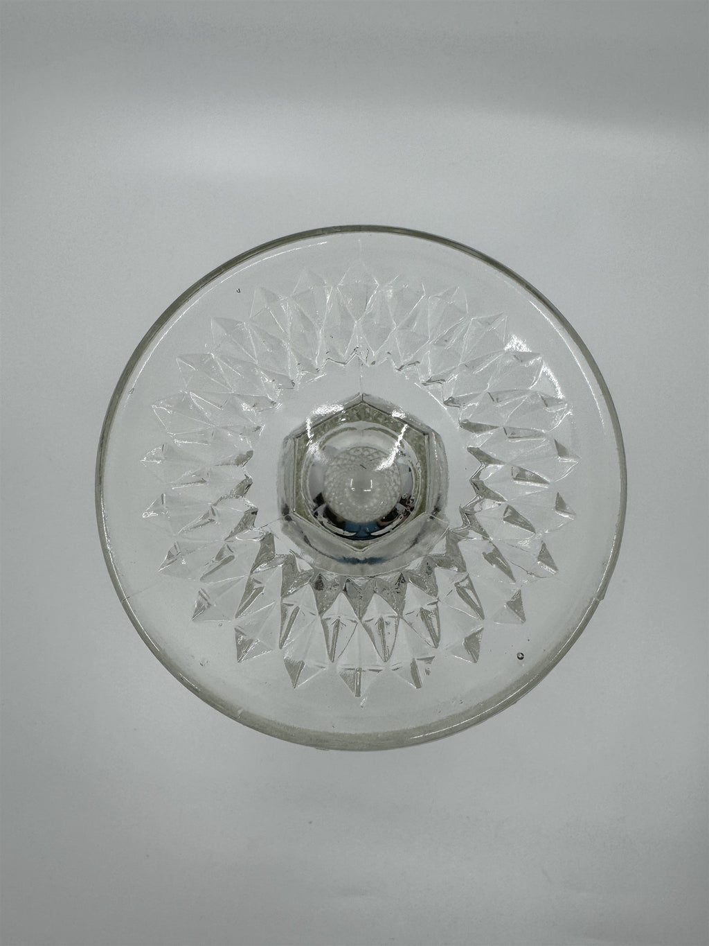 8" Tall Vintage Indiana Glass Diamond Point Pedestal Clear Pressed Glass Vase