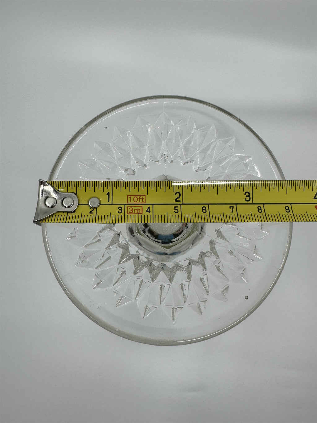 8" Tall Vintage Indiana Glass Diamond Point Pedestal Clear Pressed Glass Vase