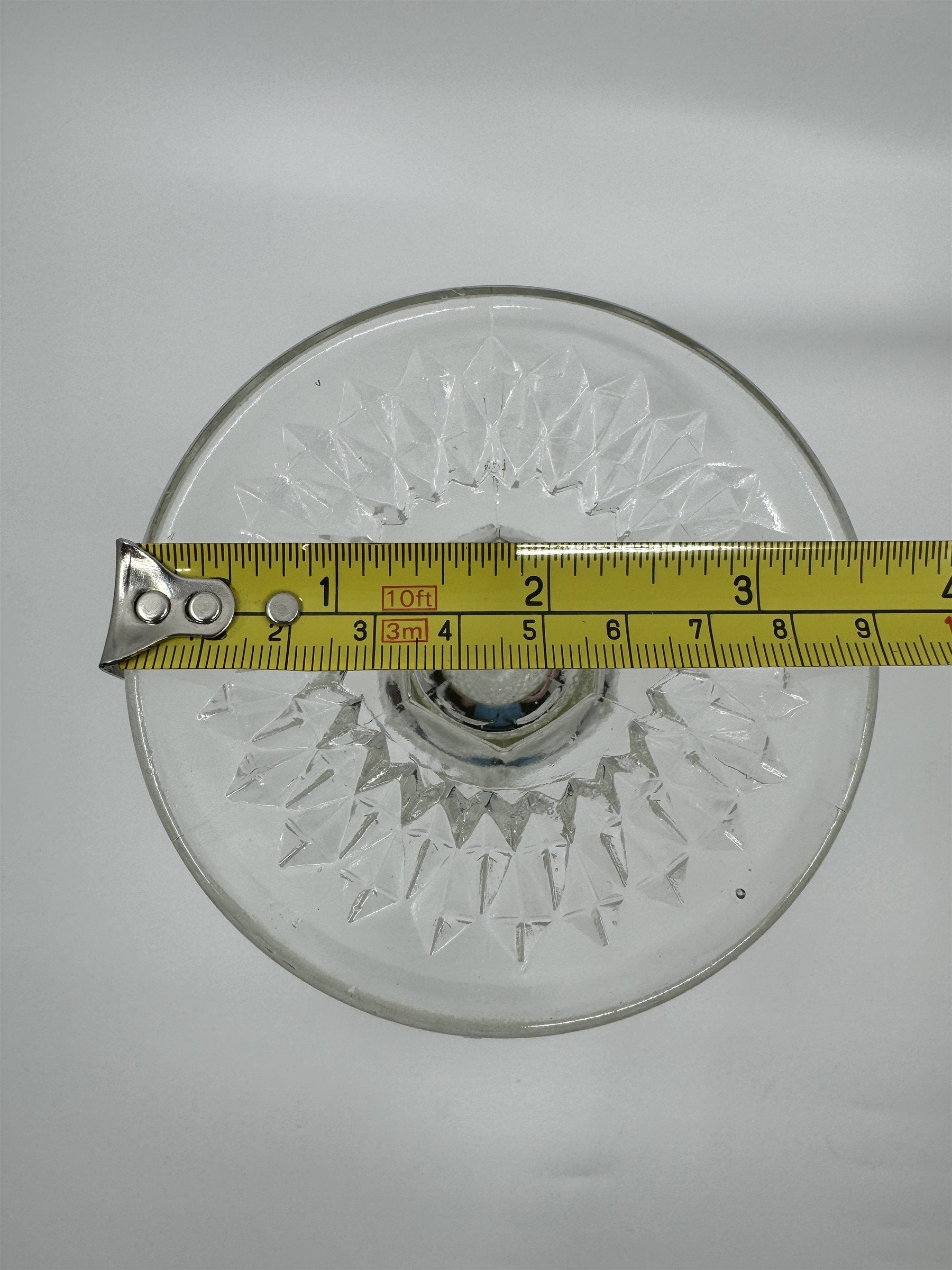 8" Tall Vintage Indiana Glass Diamond Point Pedestal Clear Pressed Glass Vase