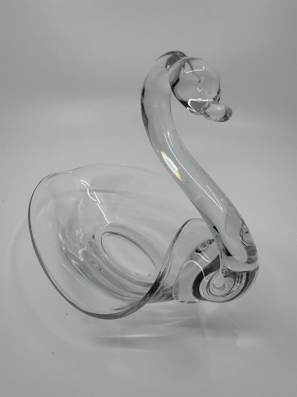 Vintage Clear Glass Swan Long Neck Leafed Candy Dish or Bowl (Duncan Miller?)