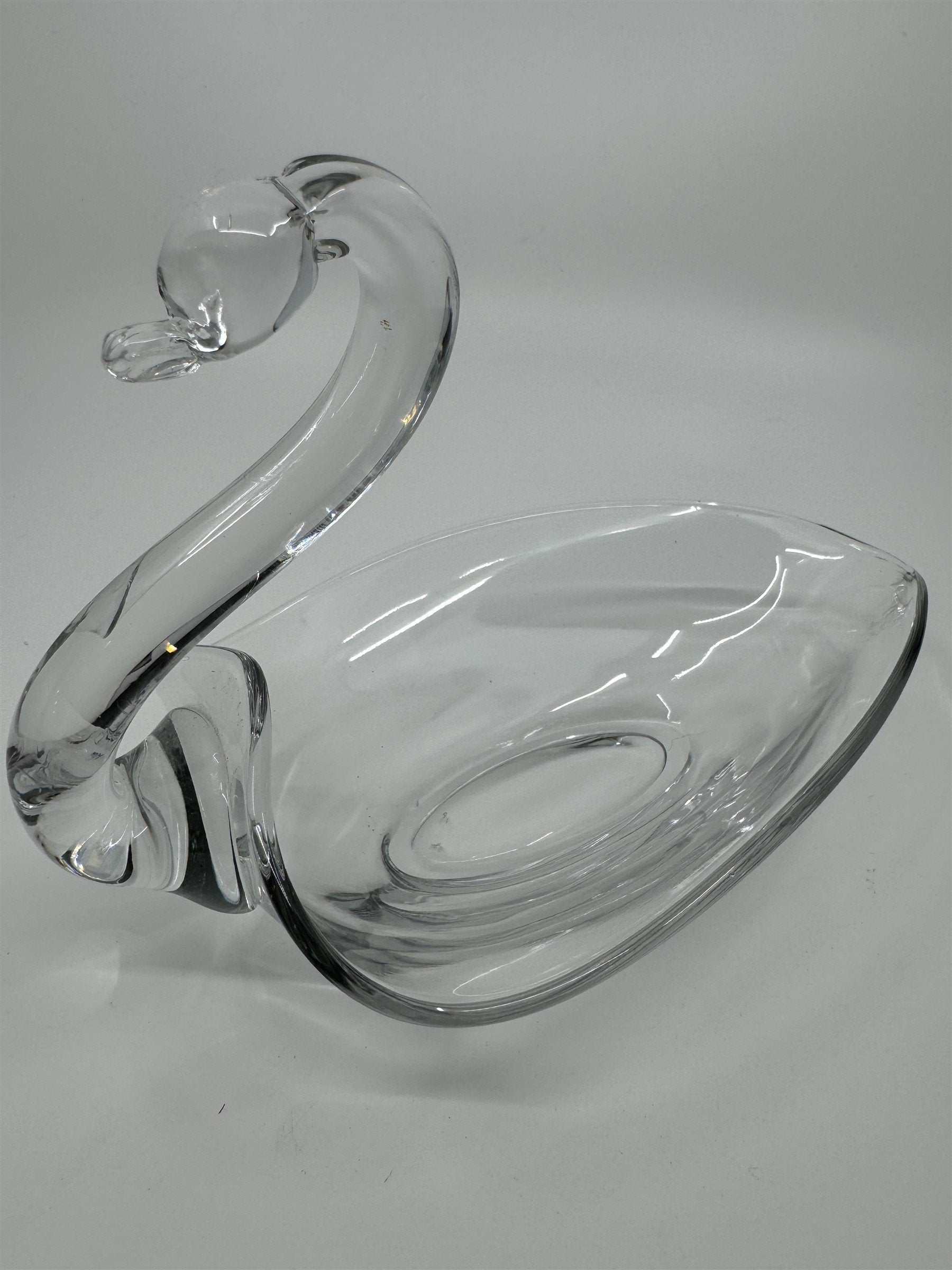 Vintage Clear Glass Swan Long Neck Leafed Candy Dish or Bowl (Duncan Miller?)