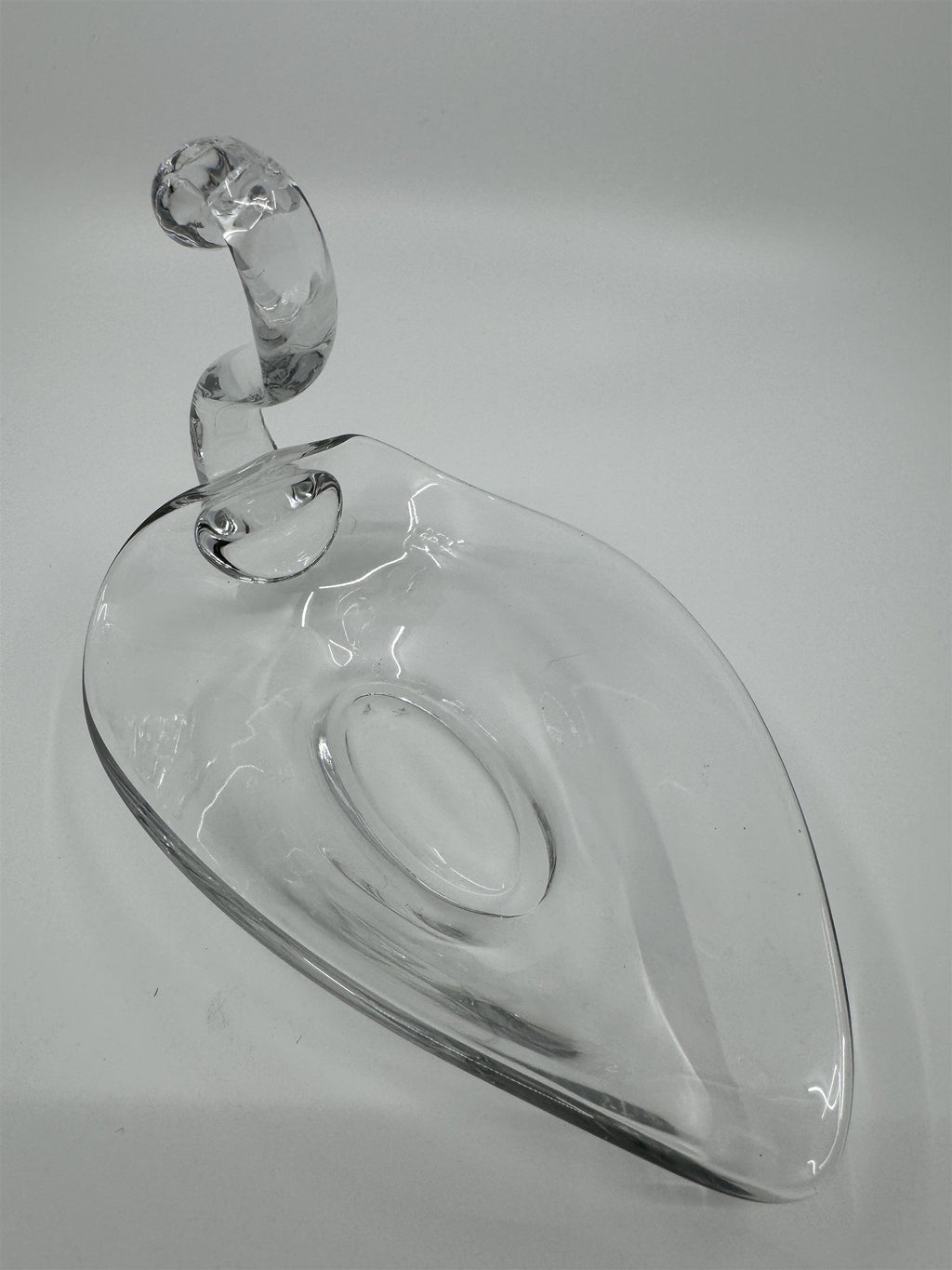 Vintage Clear Glass Swan Long Neck Leafed Candy Dish or Bowl (Duncan Miller?)