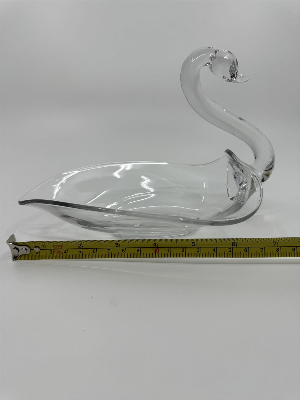 Vintage Clear Glass Swan Long Neck Leafed Candy Dish or Bowl (Duncan Miller?)