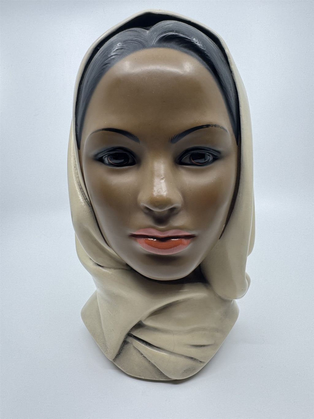 Vintage Marwal Chalkware Woman Head Bust Woman Wearing a Hijab MCM 10-in Display