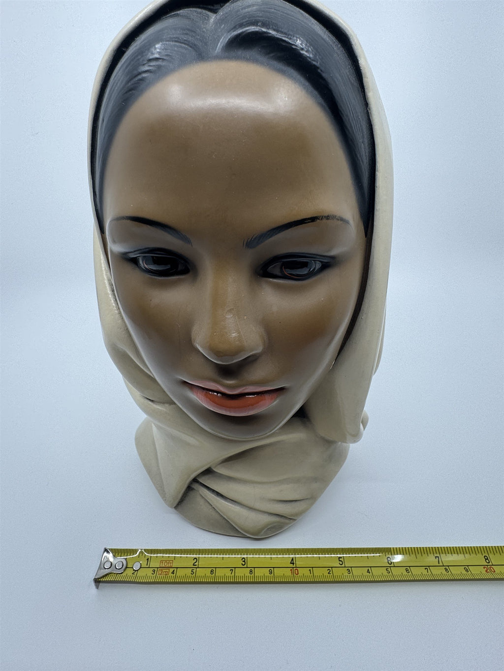 Vintage Marwal Chalkware Woman Head Bust Woman Wearing a Hijab MCM 10-in Display