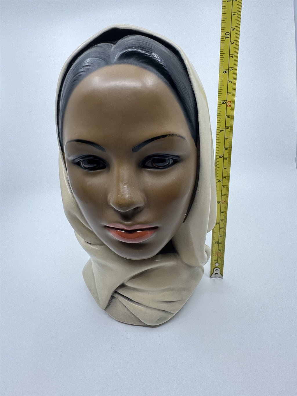 Vintage Marwal Chalkware Woman Head Bust Woman Wearing a Hijab MCM 10-in Display
