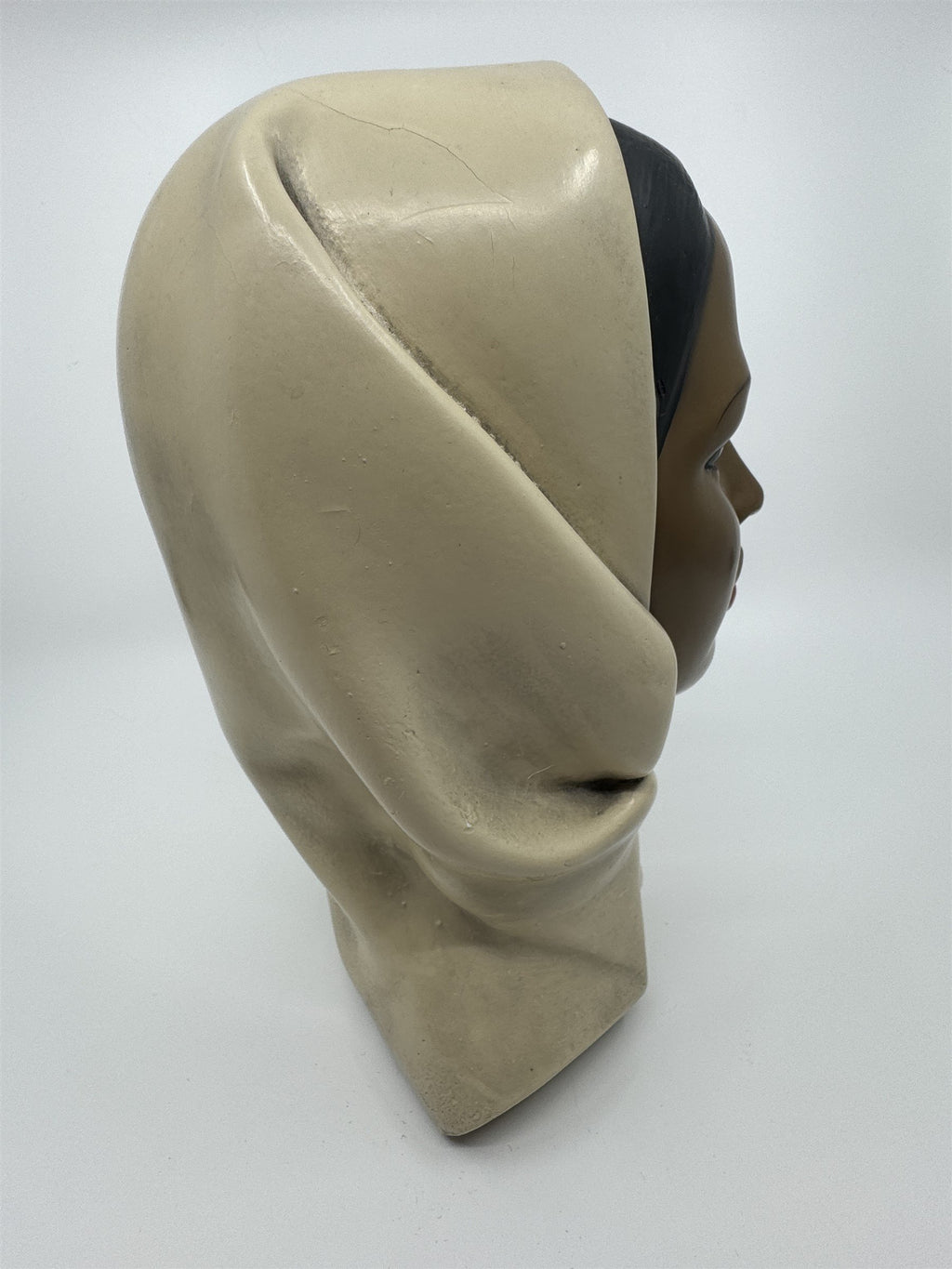 Vintage Marwal Chalkware Woman Head Bust Woman Wearing a Hijab MCM 10-in Display