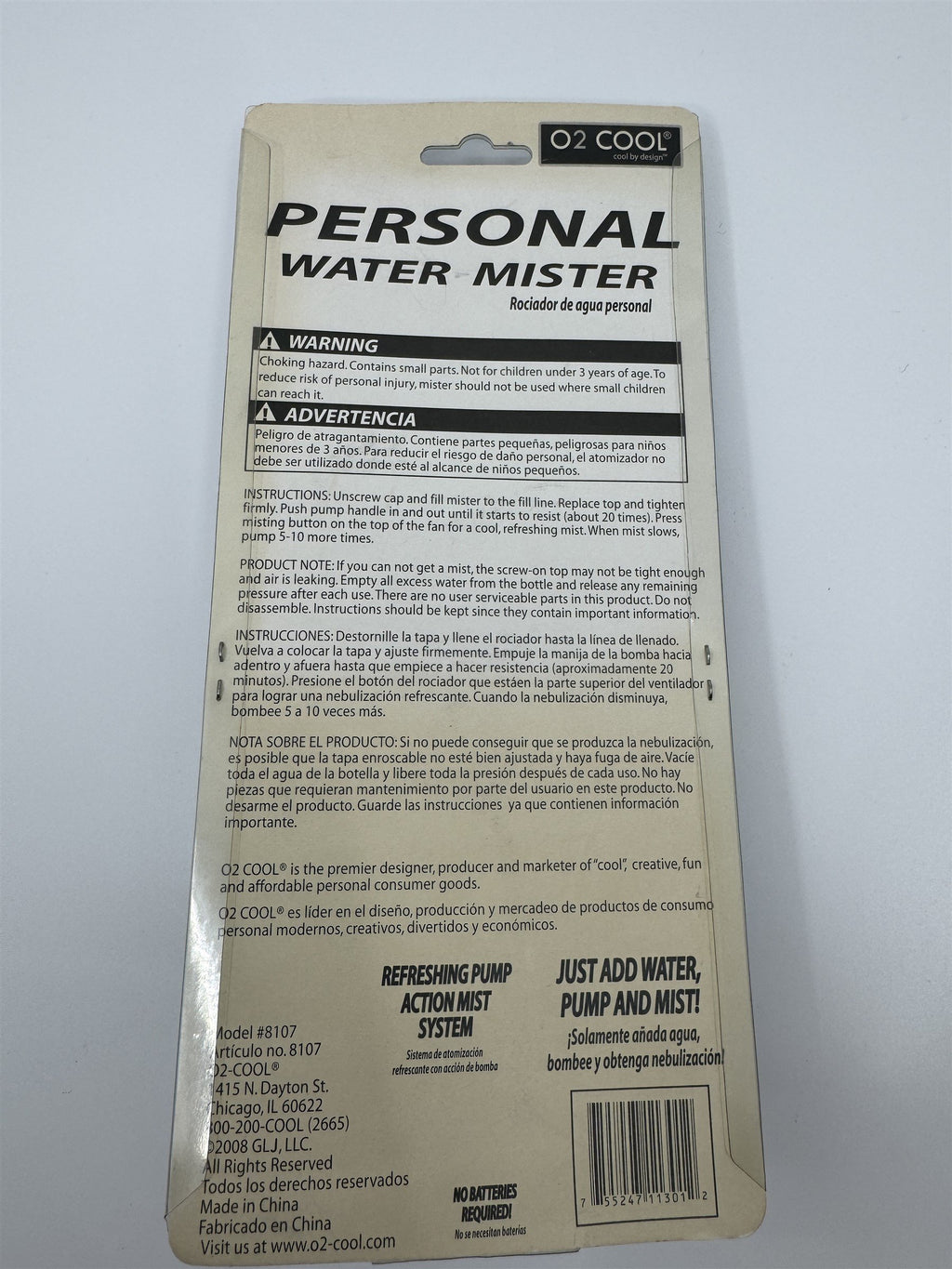 Personal Water Mister O2 Cool Instant Relief Just Add Water Misting System