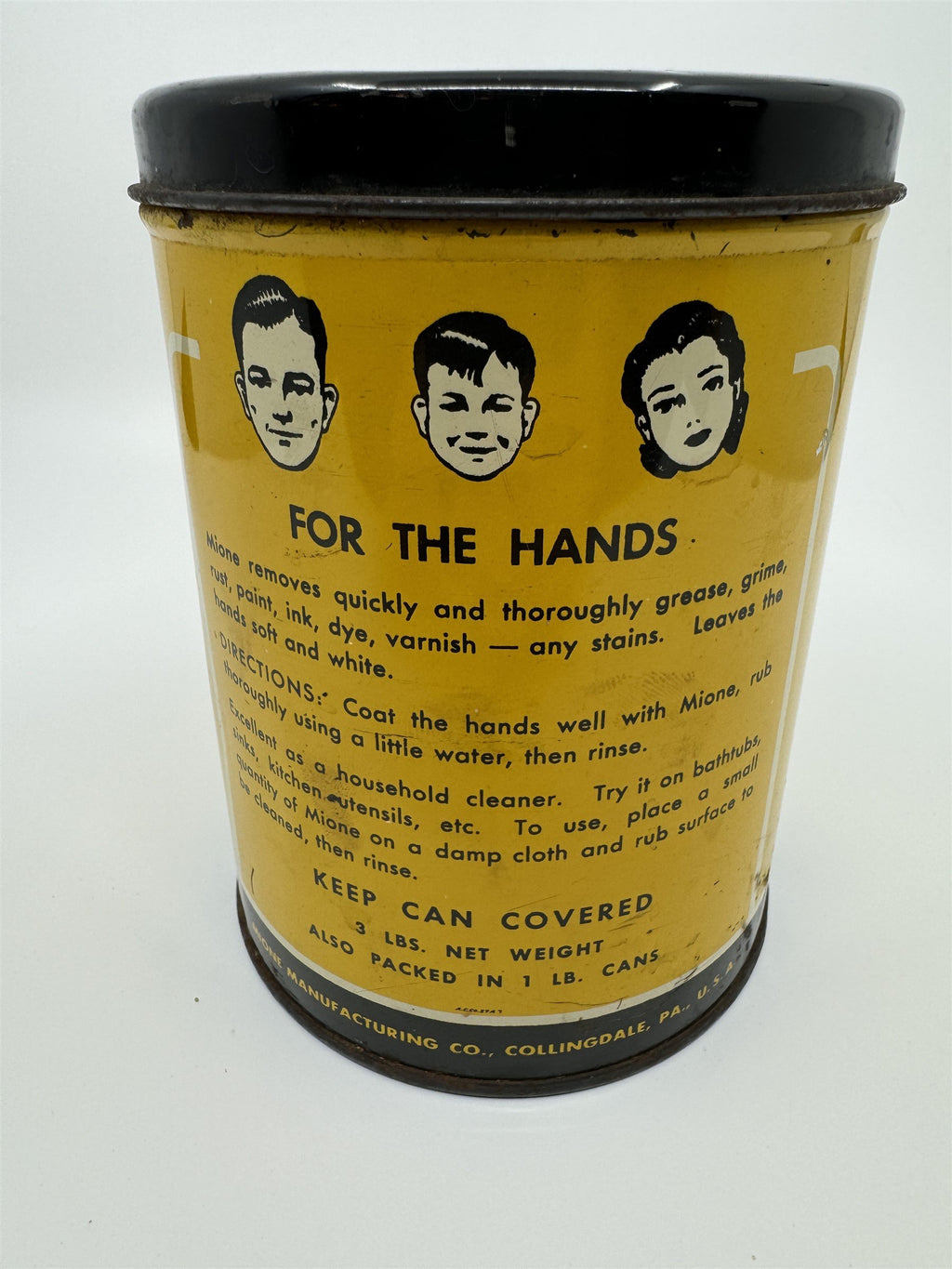 Vintage Metal Gas Station Soap Can Mione Hand Soap Empty Tin 3lb Collingdale PA