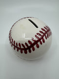 Vintage Baseball Shaped Ceramic Coin Piggy Bank Hand-Painted 5" Piggie Bank