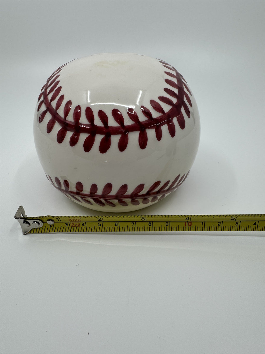 Vintage Baseball Shaped Ceramic Coin Piggy Bank Hand-Painted 5" Piggie Bank