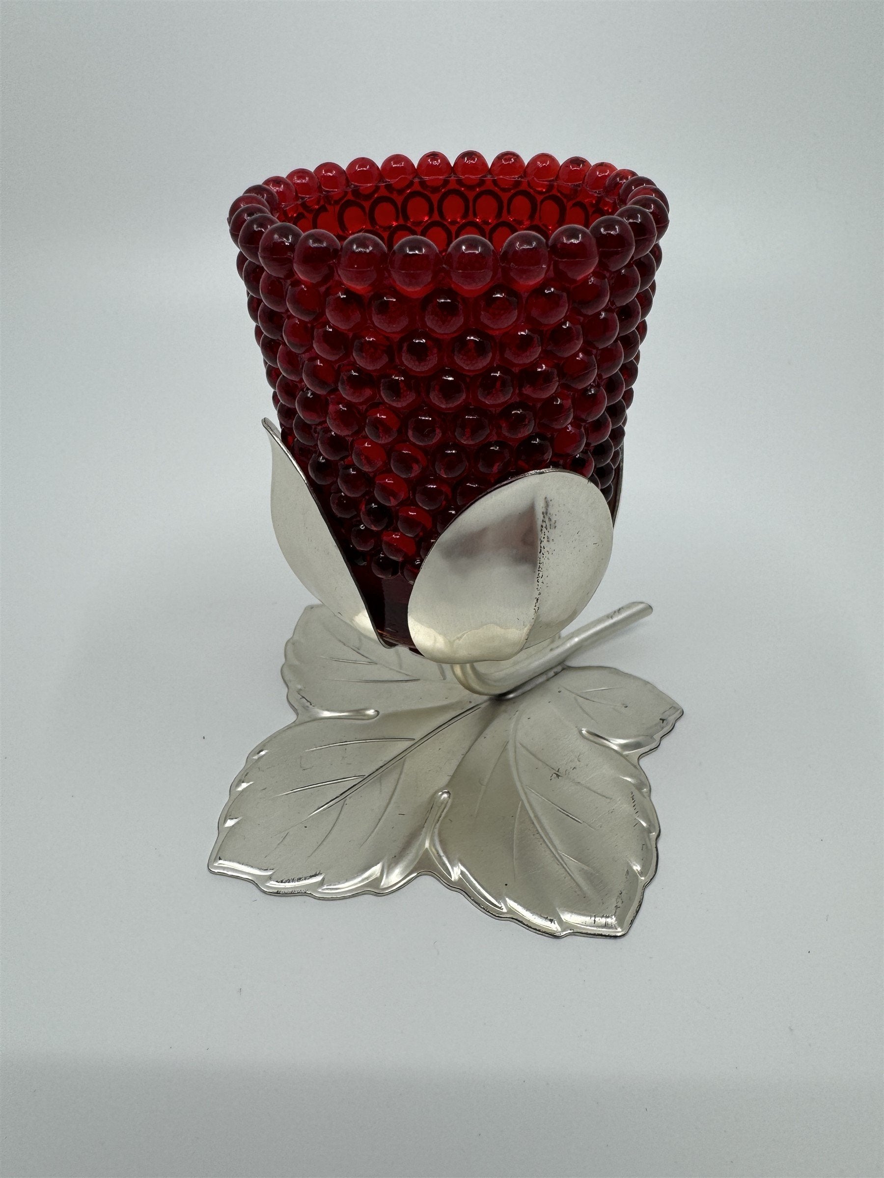 Vintage Decorative Metal Votive Candle Holder Hobnail Cup Glass Metal Maple Leaf