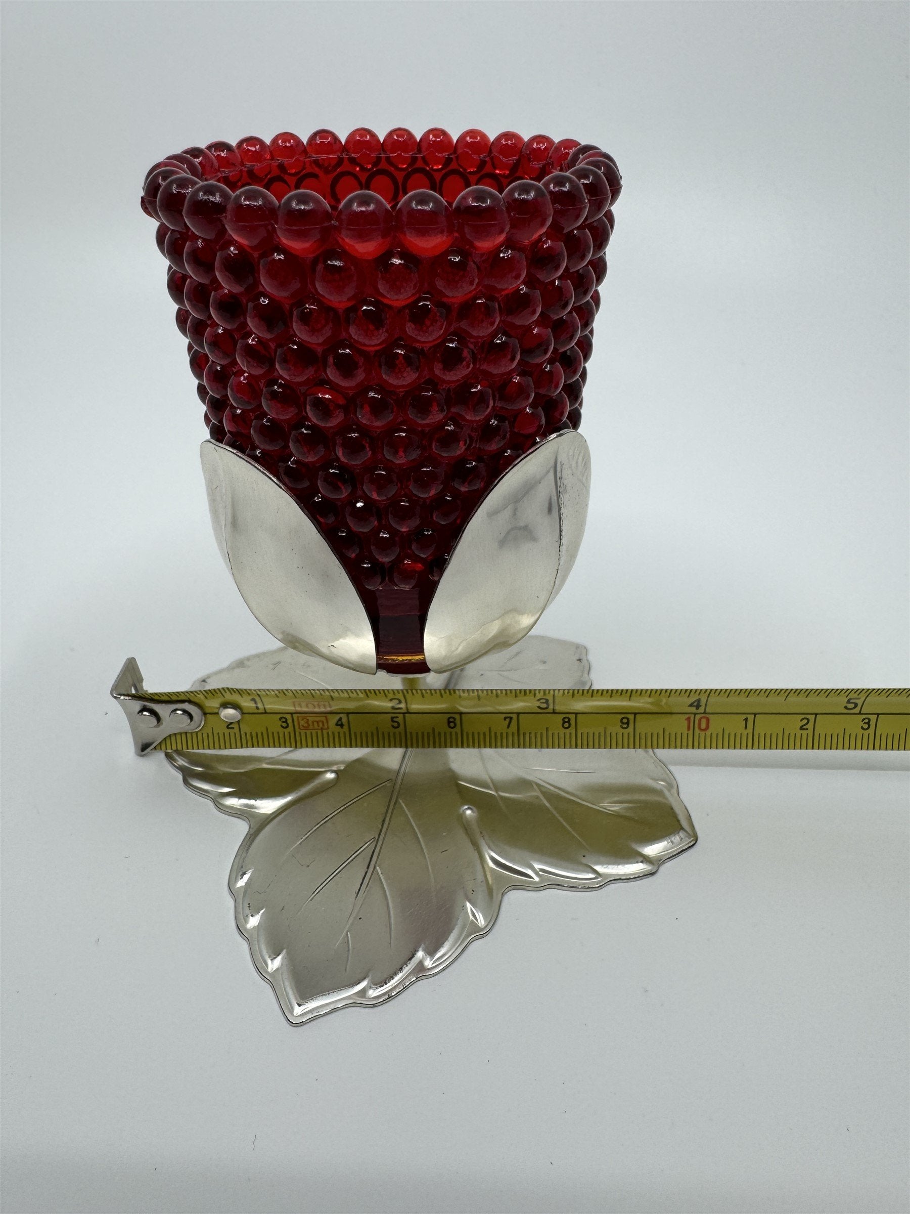 Vintage Decorative Metal Votive Candle Holder Hobnail Cup Glass Metal Maple Leaf