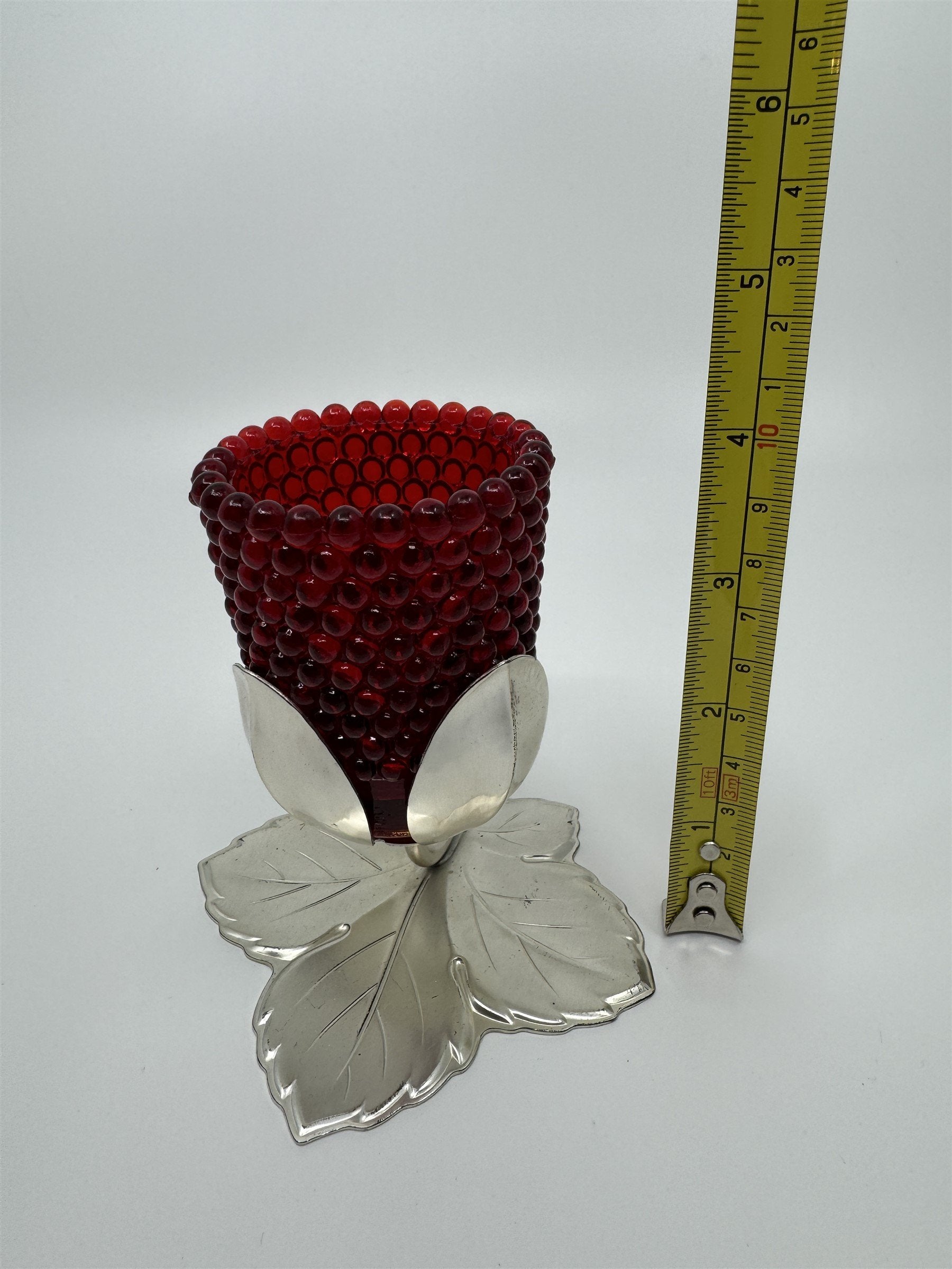 Vintage Decorative Metal Votive Candle Holder Hobnail Cup Glass Metal Maple Leaf