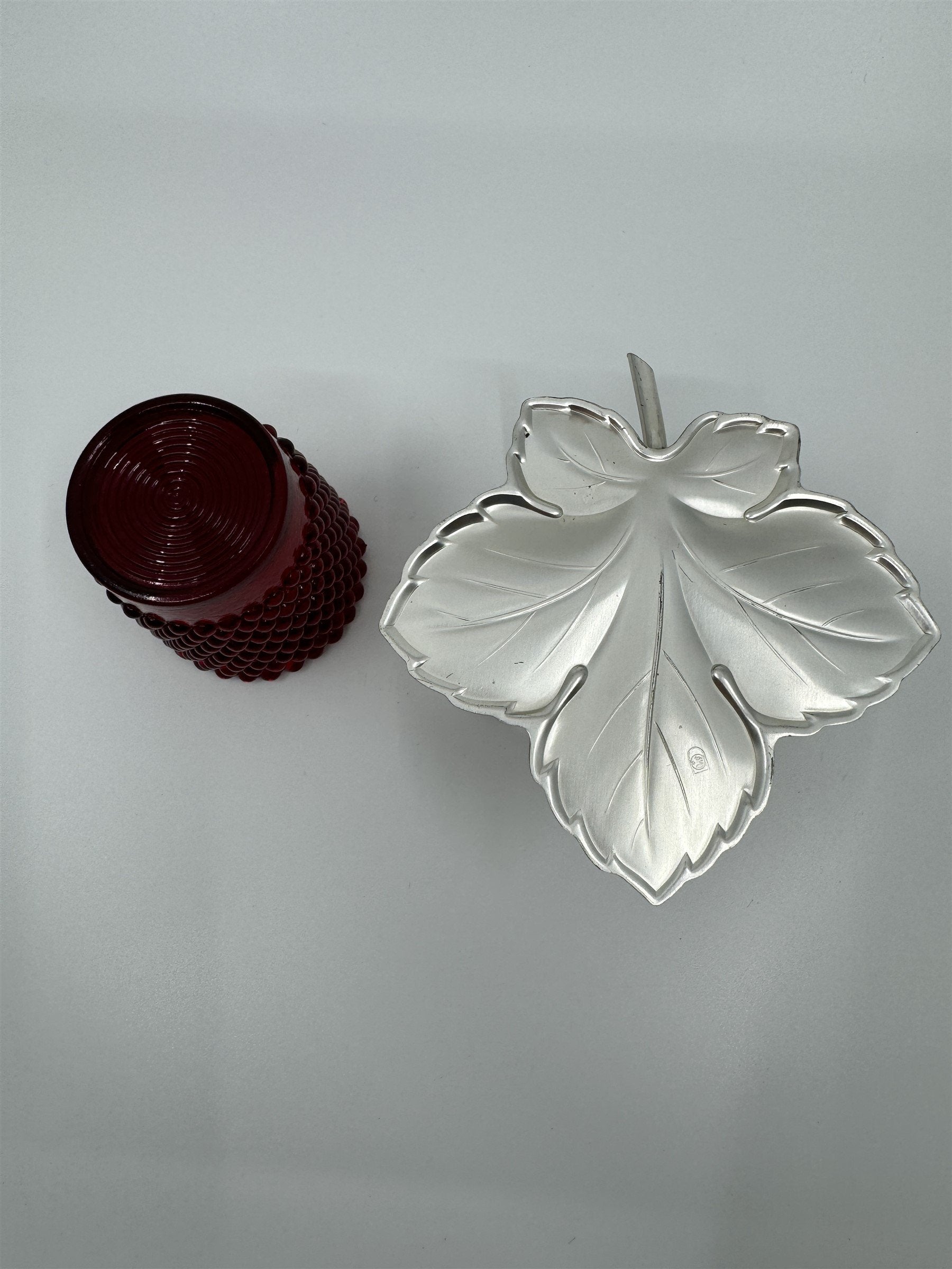 Vintage Decorative Metal Votive Candle Holder Hobnail Cup Glass Metal Maple Leaf