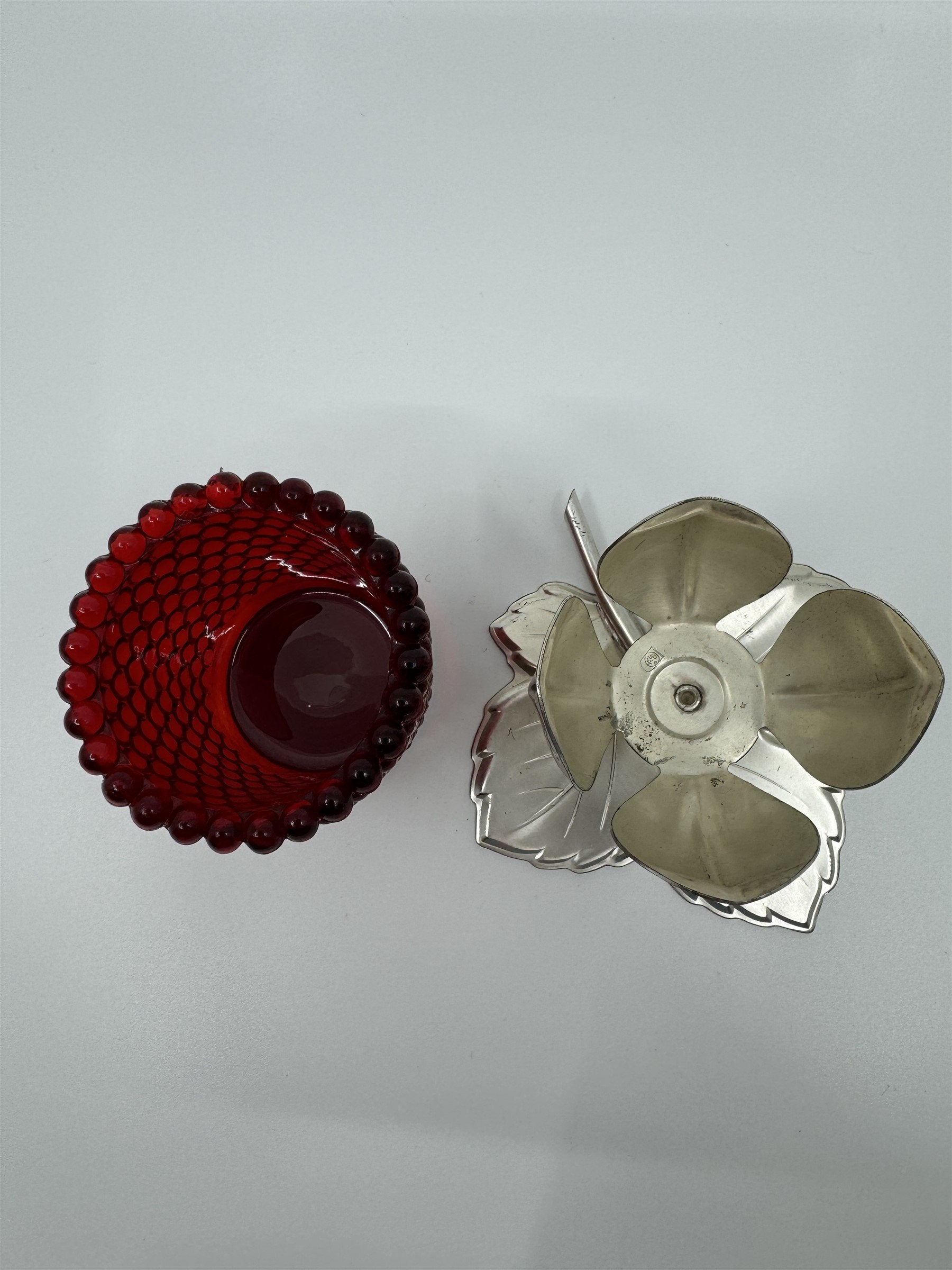 Vintage Decorative Metal Votive Candle Holder Hobnail Cup Glass Metal Maple Leaf