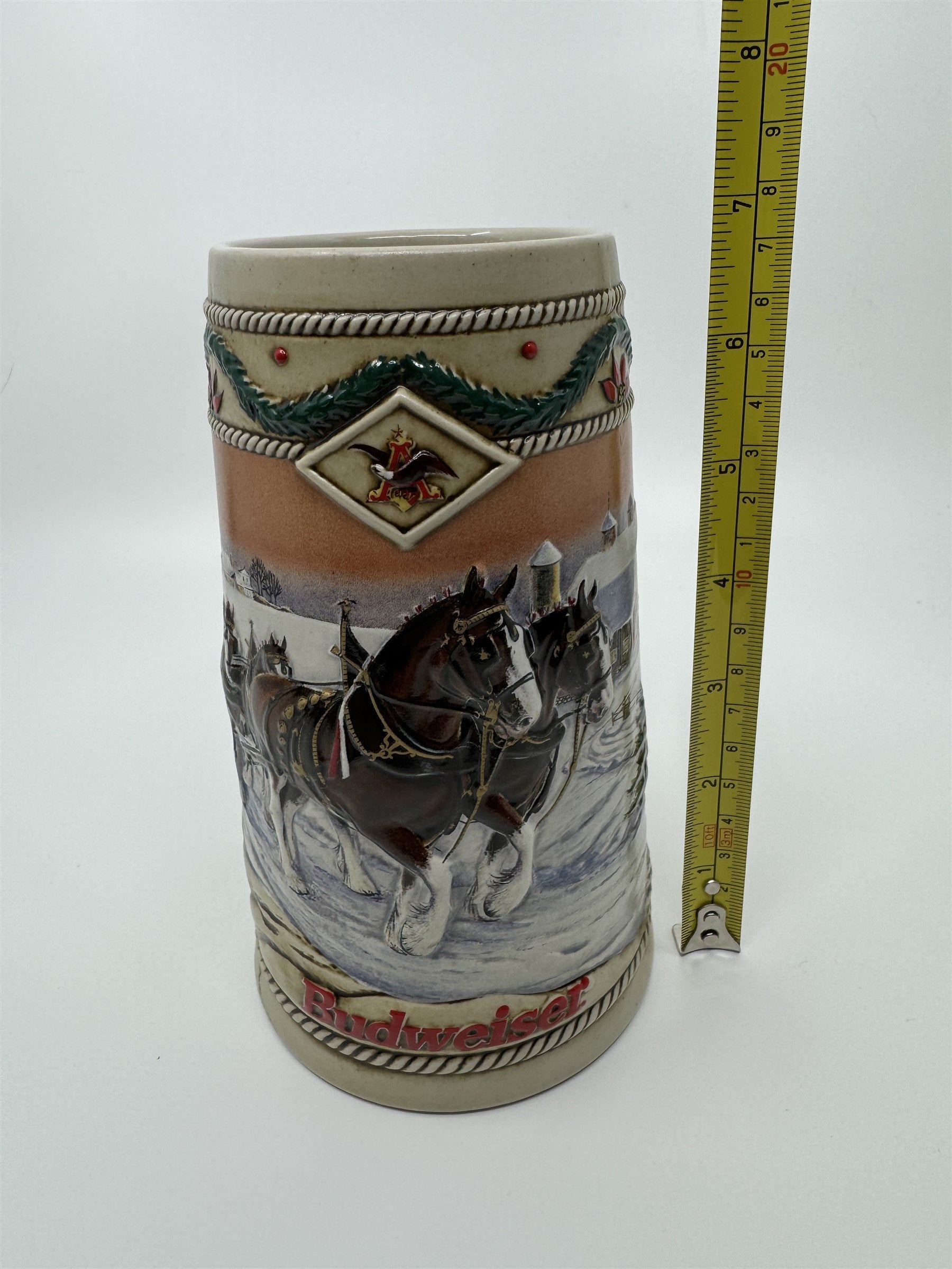 Vintage 1996 Budweiser Holiday Stein Christmas Beer Mug American Homestead Horse