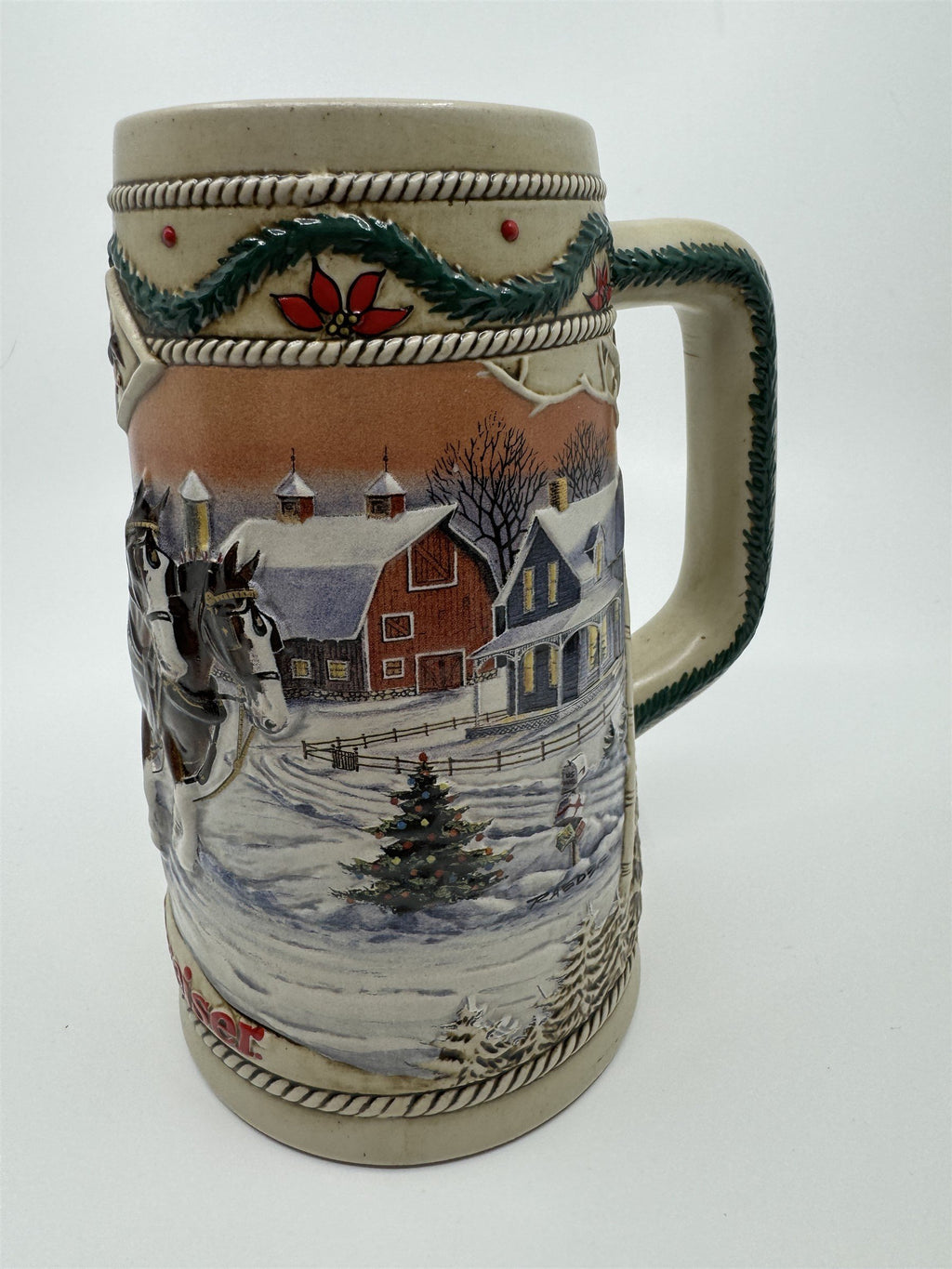 Vintage 1996 Budweiser Holiday Stein Christmas Beer Mug American Homestead Horse