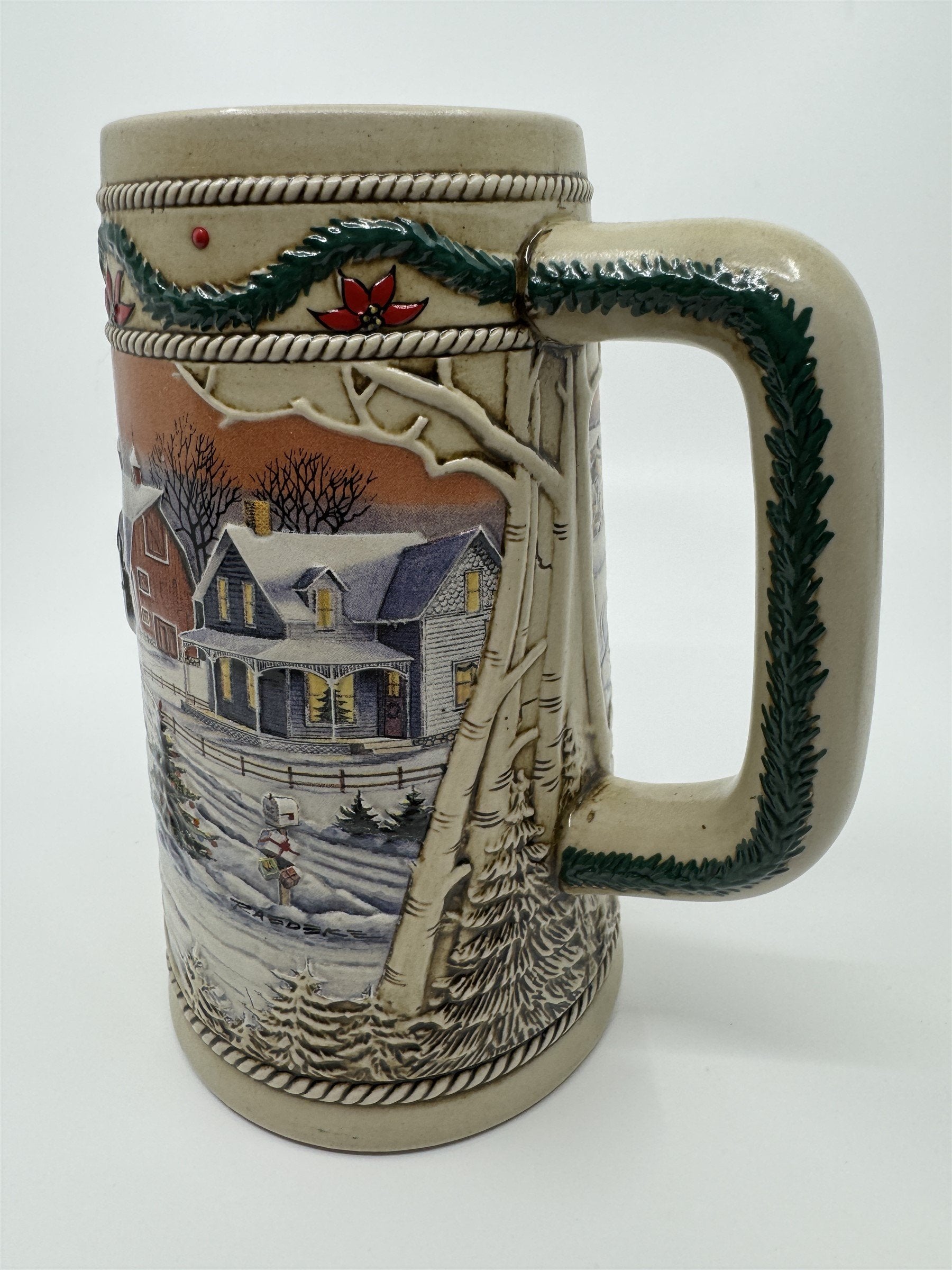 Vintage 1996 Budweiser Holiday Stein Christmas Beer Mug American Homestead Horse