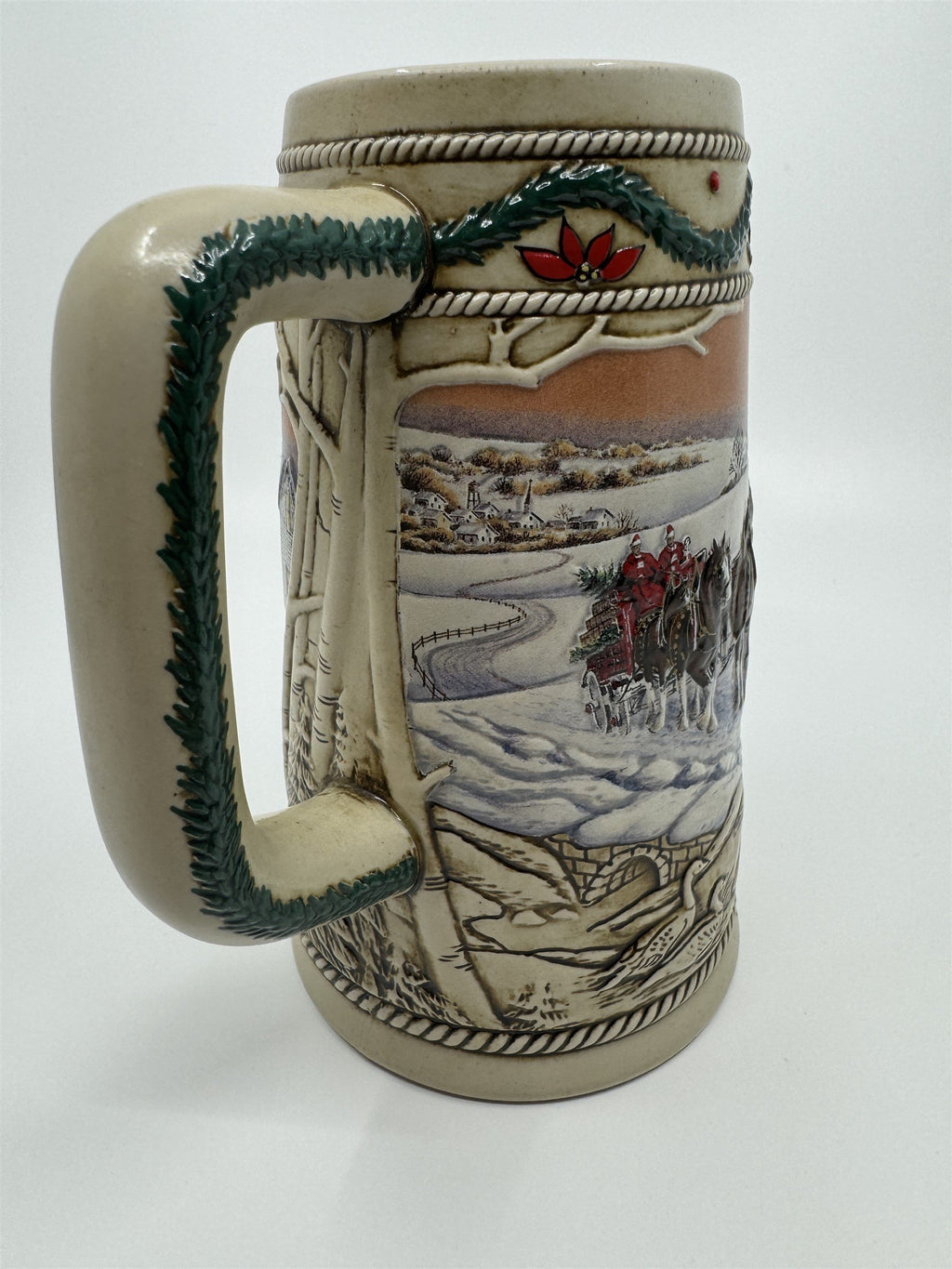 Vintage 1996 Budweiser Holiday Stein Christmas Beer Mug American Homestead Horse
